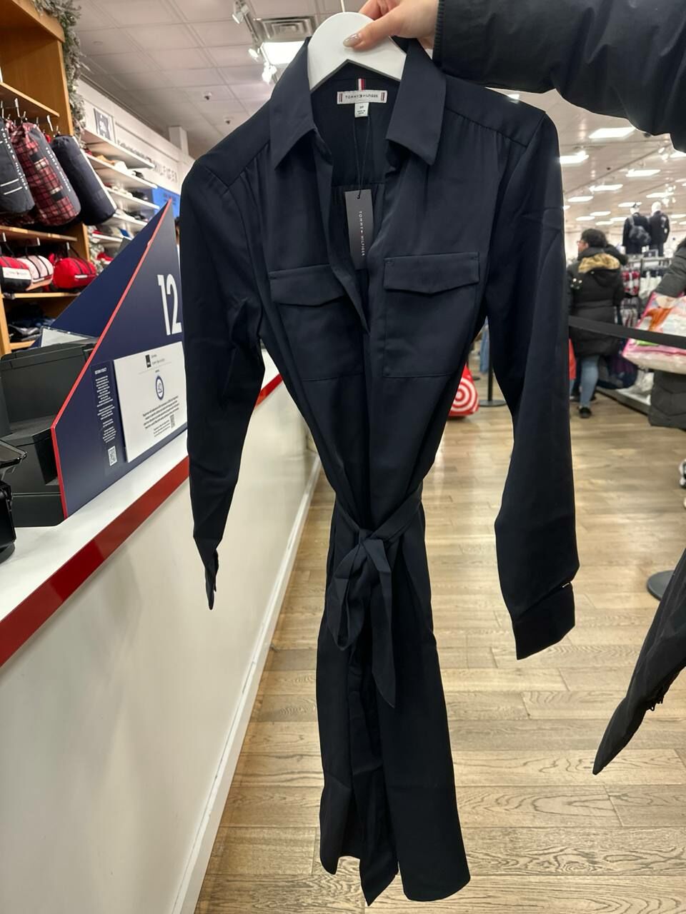 [S] TOMMY HILFIGER BELTED WITH POCKETS SHIRT DRESS,NAVY, 76J5490-410 (STH938)