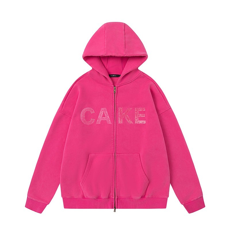 CAKE / Water Droplets Zip Hoodie - Washed Pink