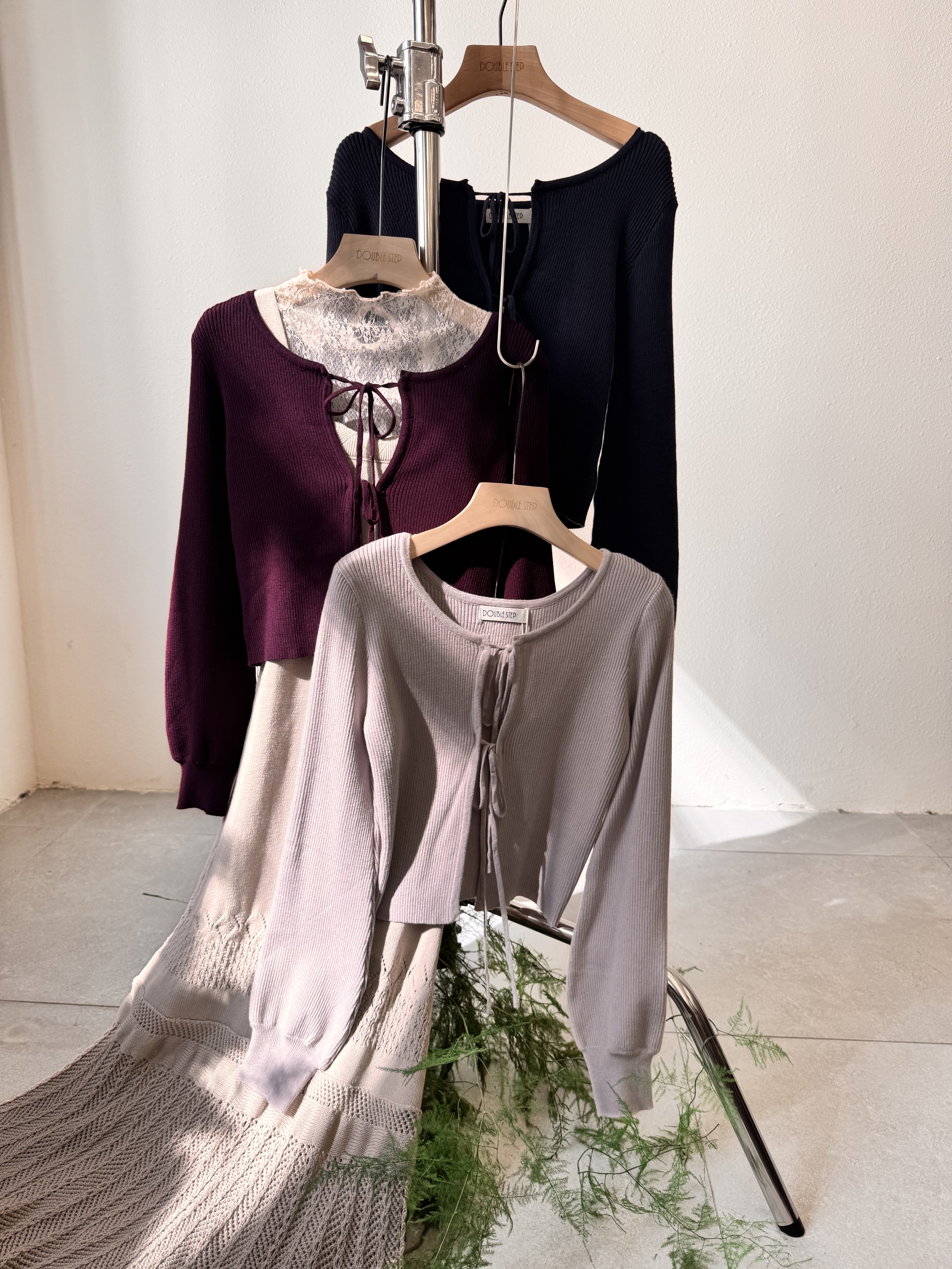 綁帶針織開胸上衣 JK44364