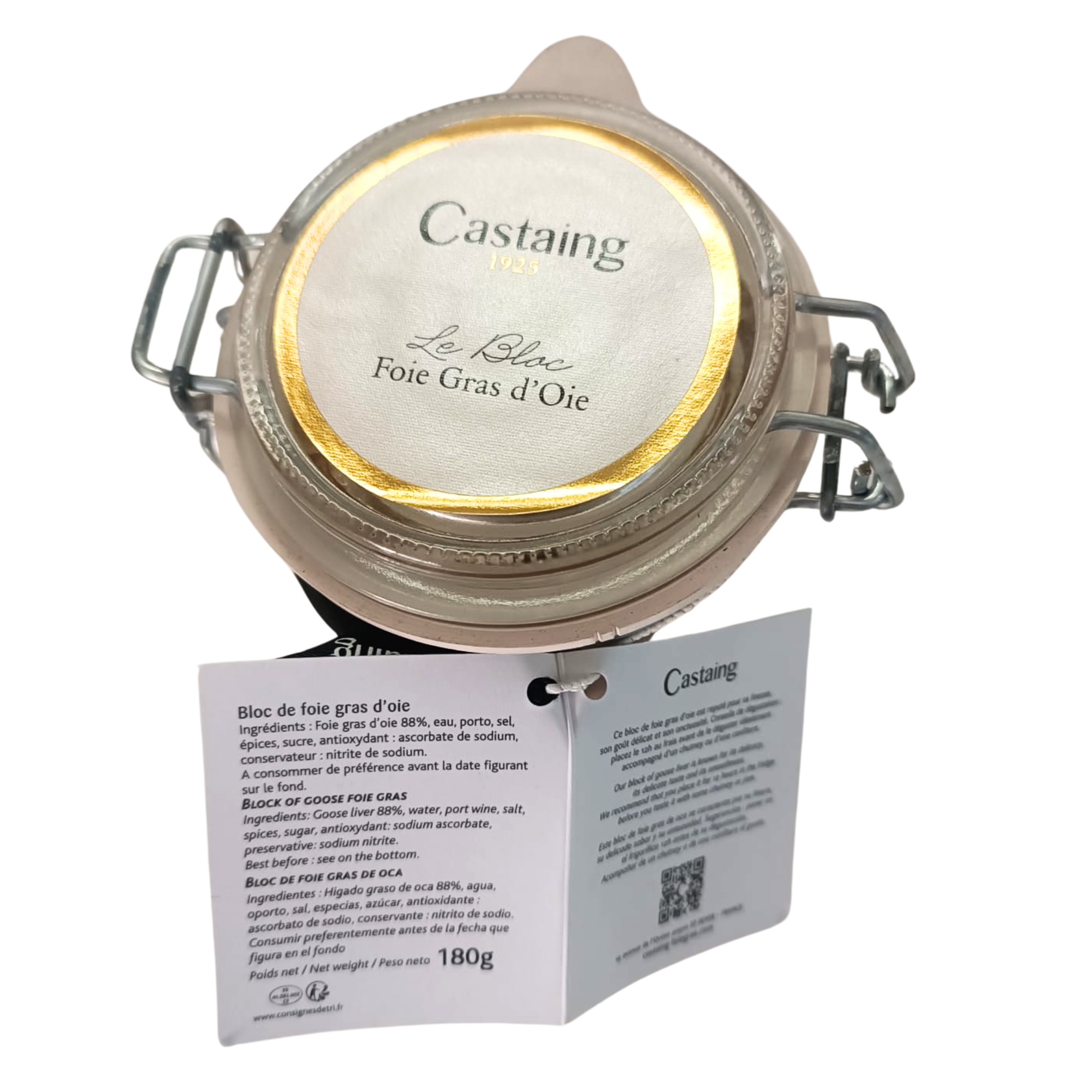 法國  Castaing 鵝肝玻璃樽裝 (鵝肝88%) Bloc Of Goose Foie Gras 180克 / 樽