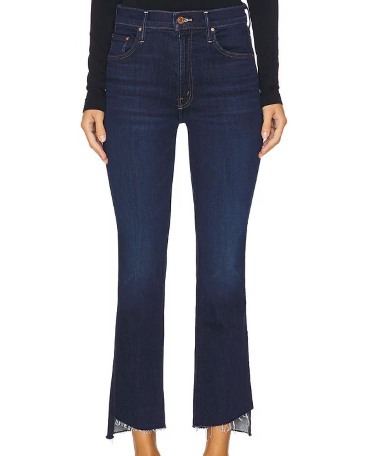 Mother 深藍色前短後長牛仔褲-T