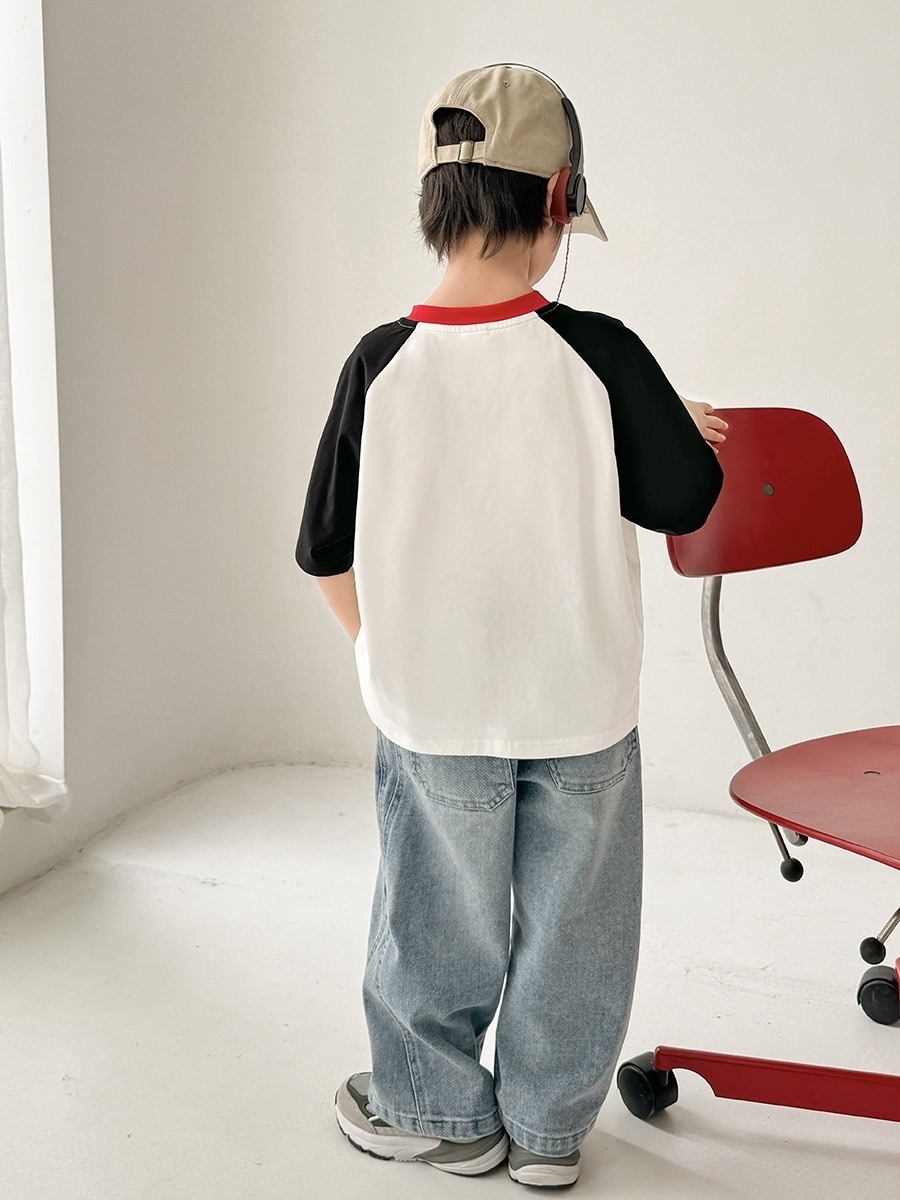 分割線設計水洗寬鬆牛仔褲