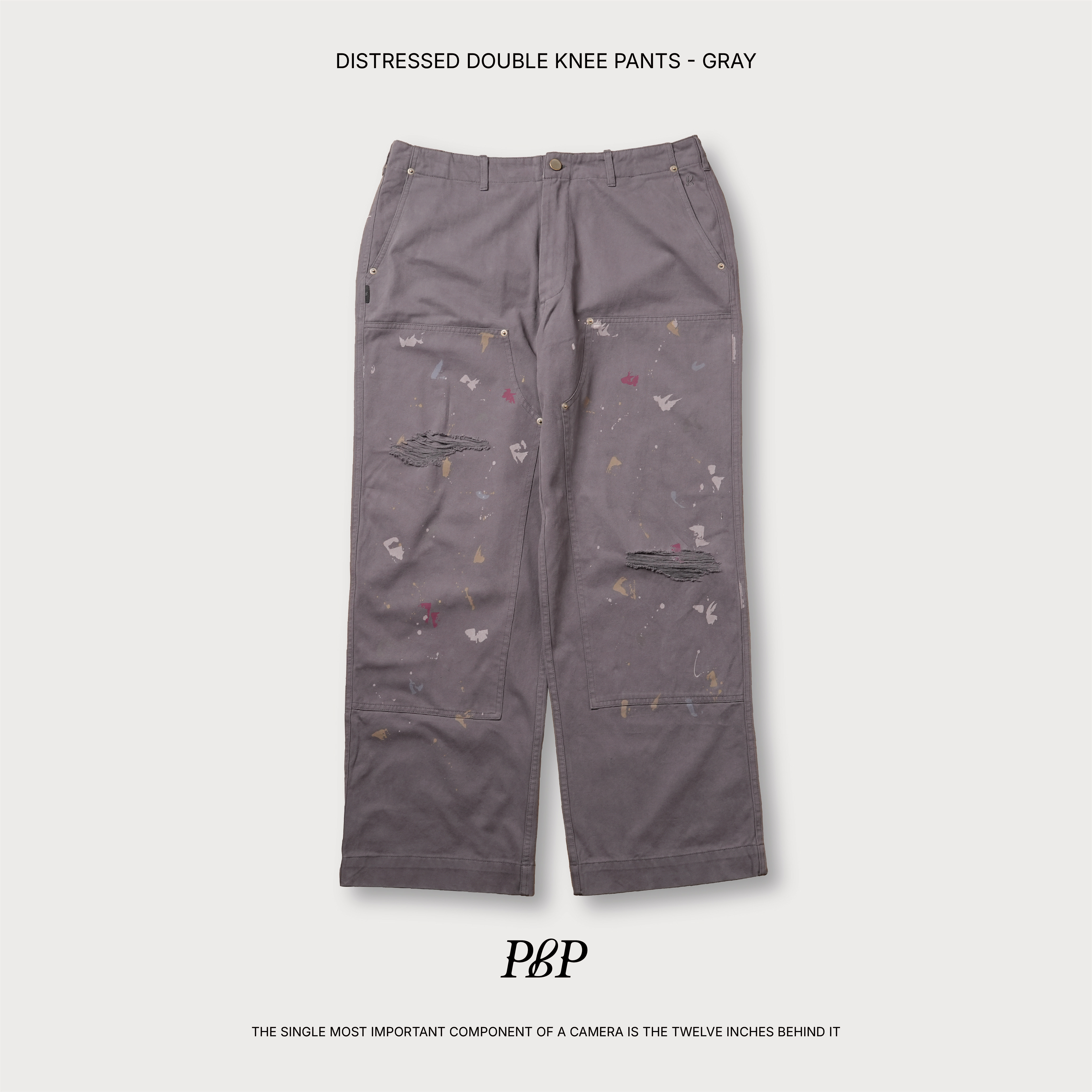 P.B.P - DISTRESSED DOUBLE KNEE PANTS  - GRAY