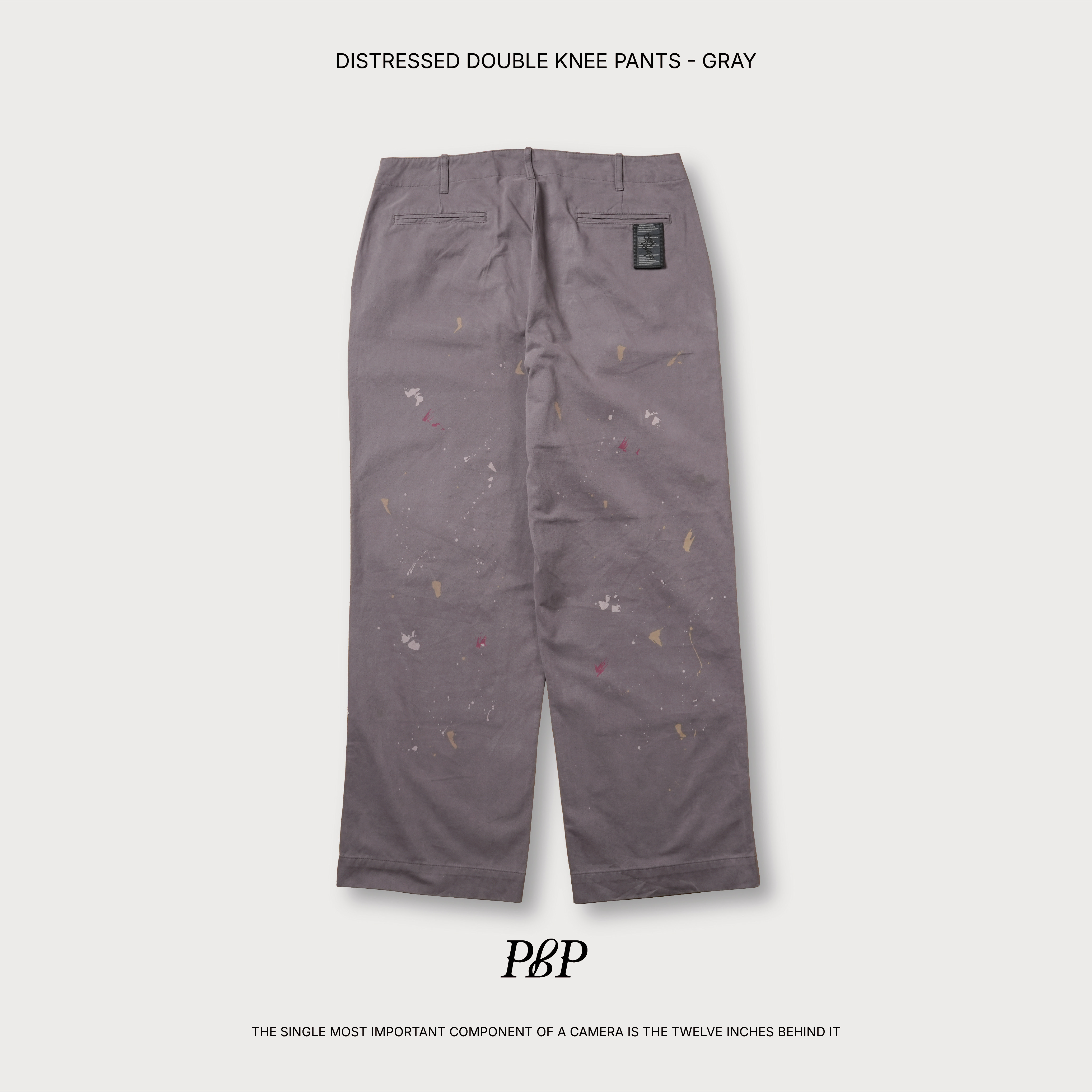 P.B.P - DISTRESSED DOUBLE KNEE PANTS  - GRAY