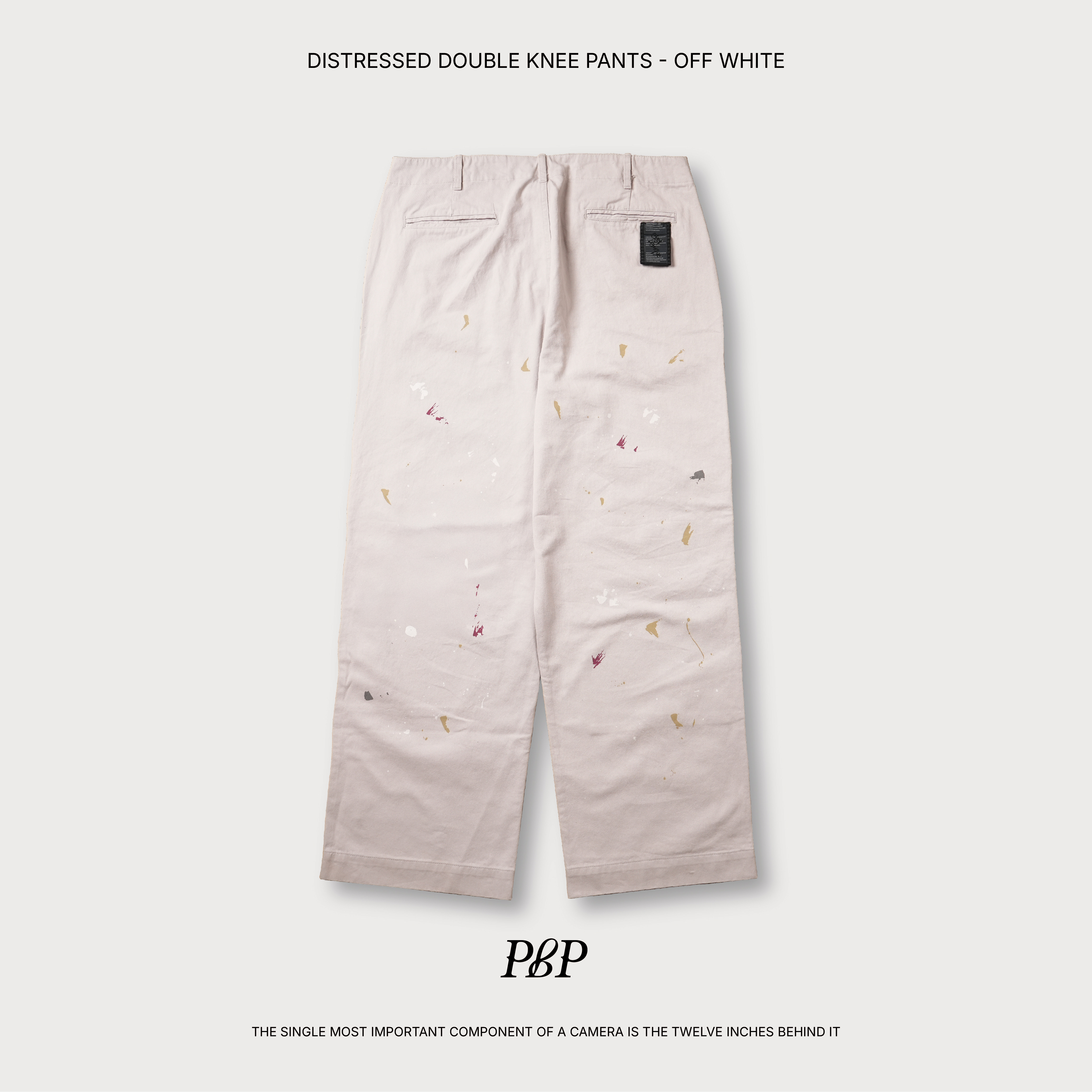 P.B.P - DISTRESSED DOUBLE KNEE PANTS  - OFF WHITE