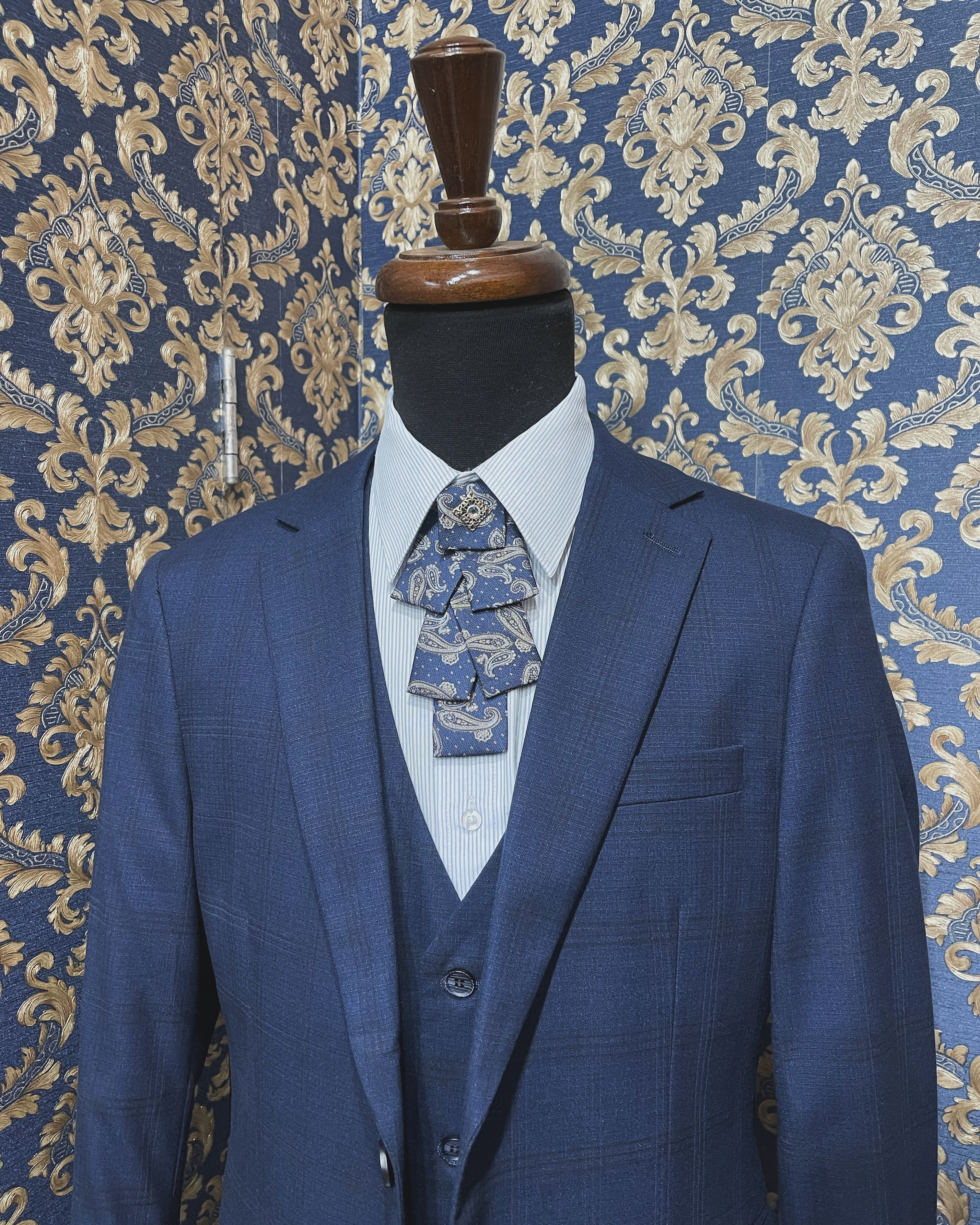 深藍格紋 外套+褲子