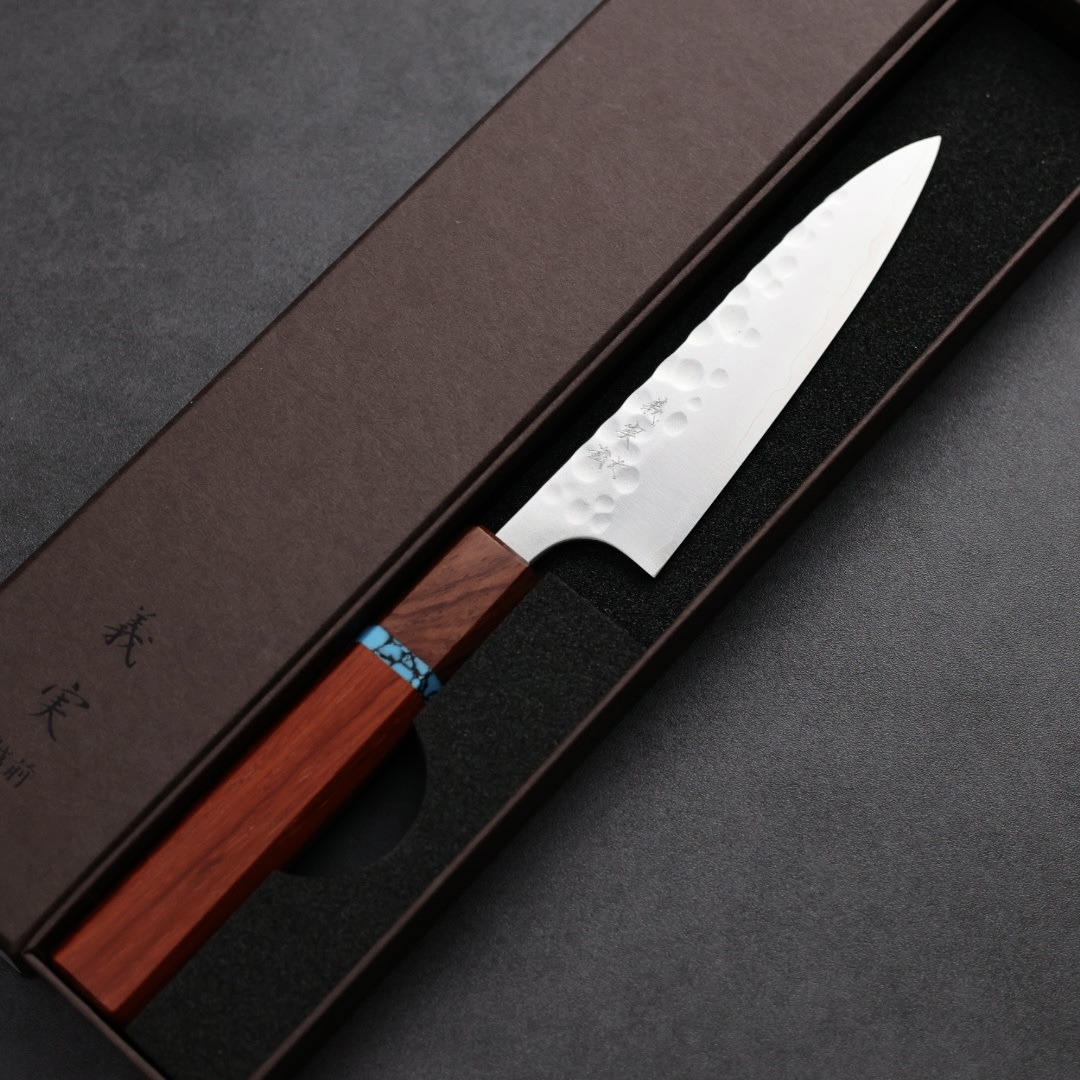 加藤義實 丸鎚目 蔬果刀 120mm SG2粉末HSS鋼 藍松石環