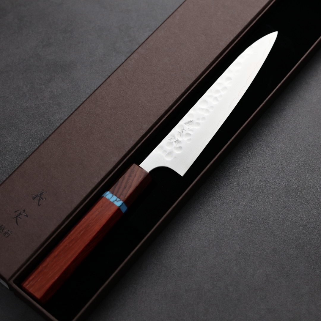 加藤義實 丸鎚目 蔬果刀 150mm SG2粉末HSS鋼 藍松石環