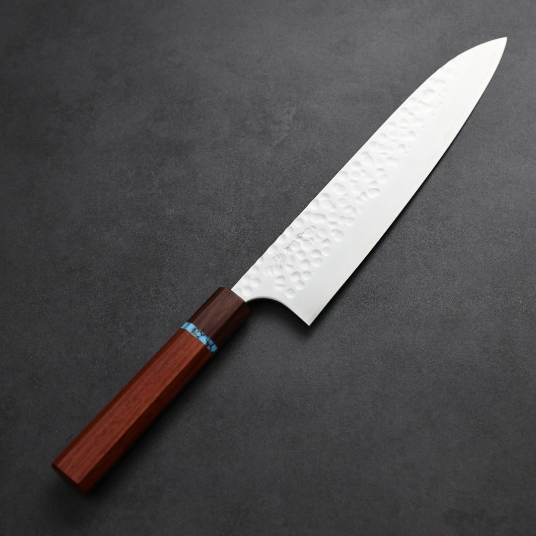 加藤義實 丸鎚目 牛刀 240mm SG2粉末HSS鋼 藍松石環