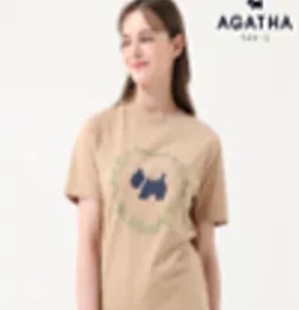 [S] AGATHA Flower Agata Scottie Logo Short Sleeve T-Shirt, Beige, AGT136-109-Beige (SAG645)