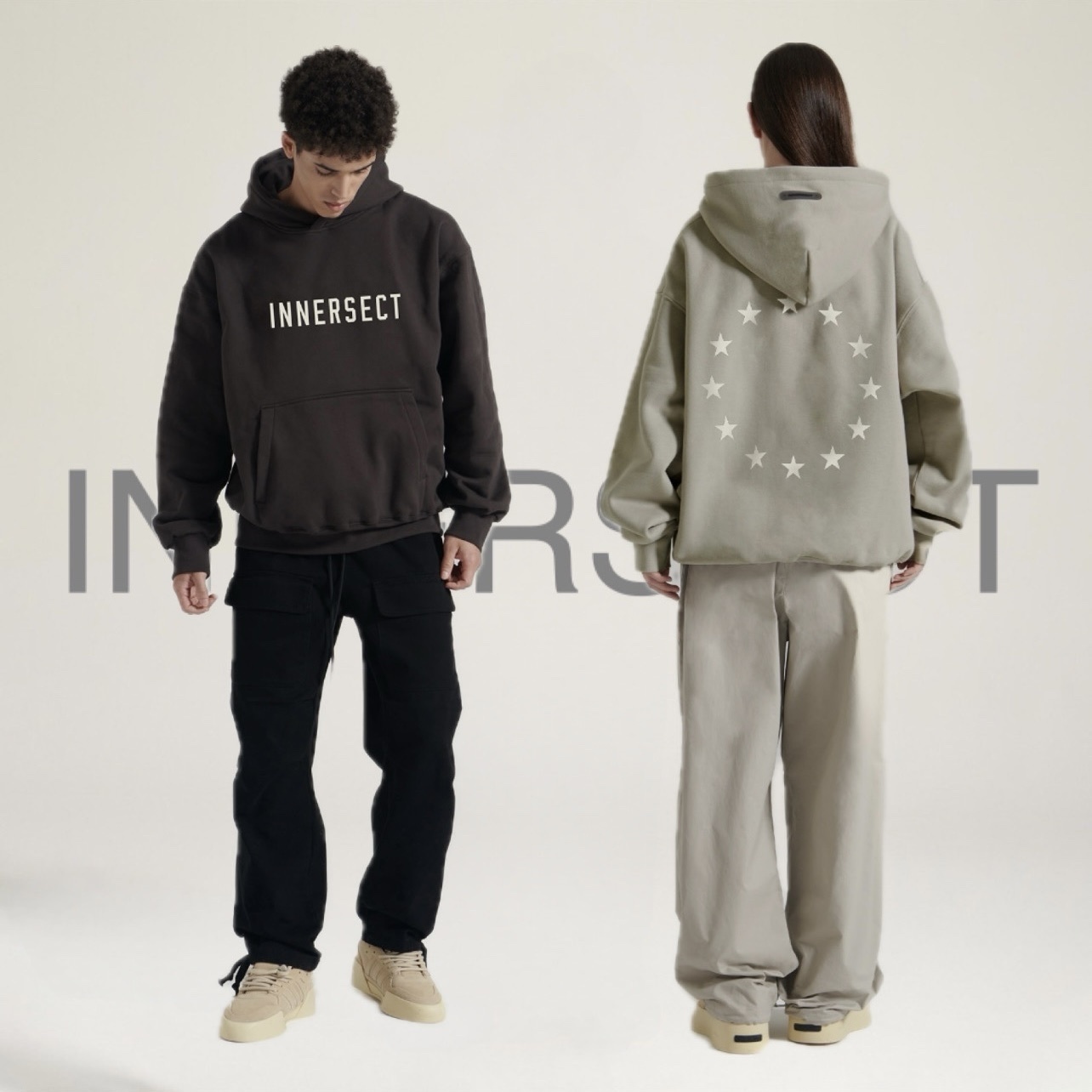 INNERSECT 三生萬物 FOG ESSENTIAL 24FW 美式標語 基本 LOGO 背後圓圈星星 連帽上衣 連帽上衣 帽tee INN24FWTHD131*
