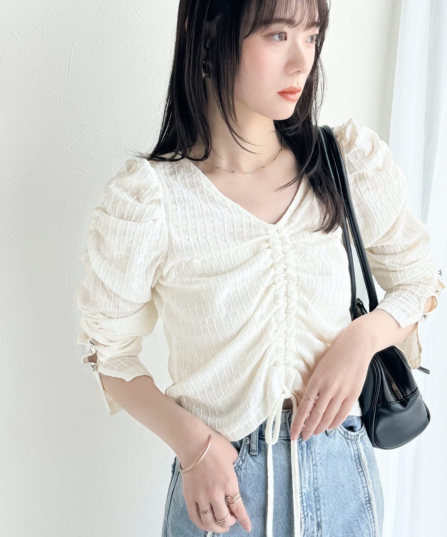 日本🇯🇵連線 Mily bilet 抽繩長袖針織衫 V領 皺褶 4色(任買兩件711免運)/預購