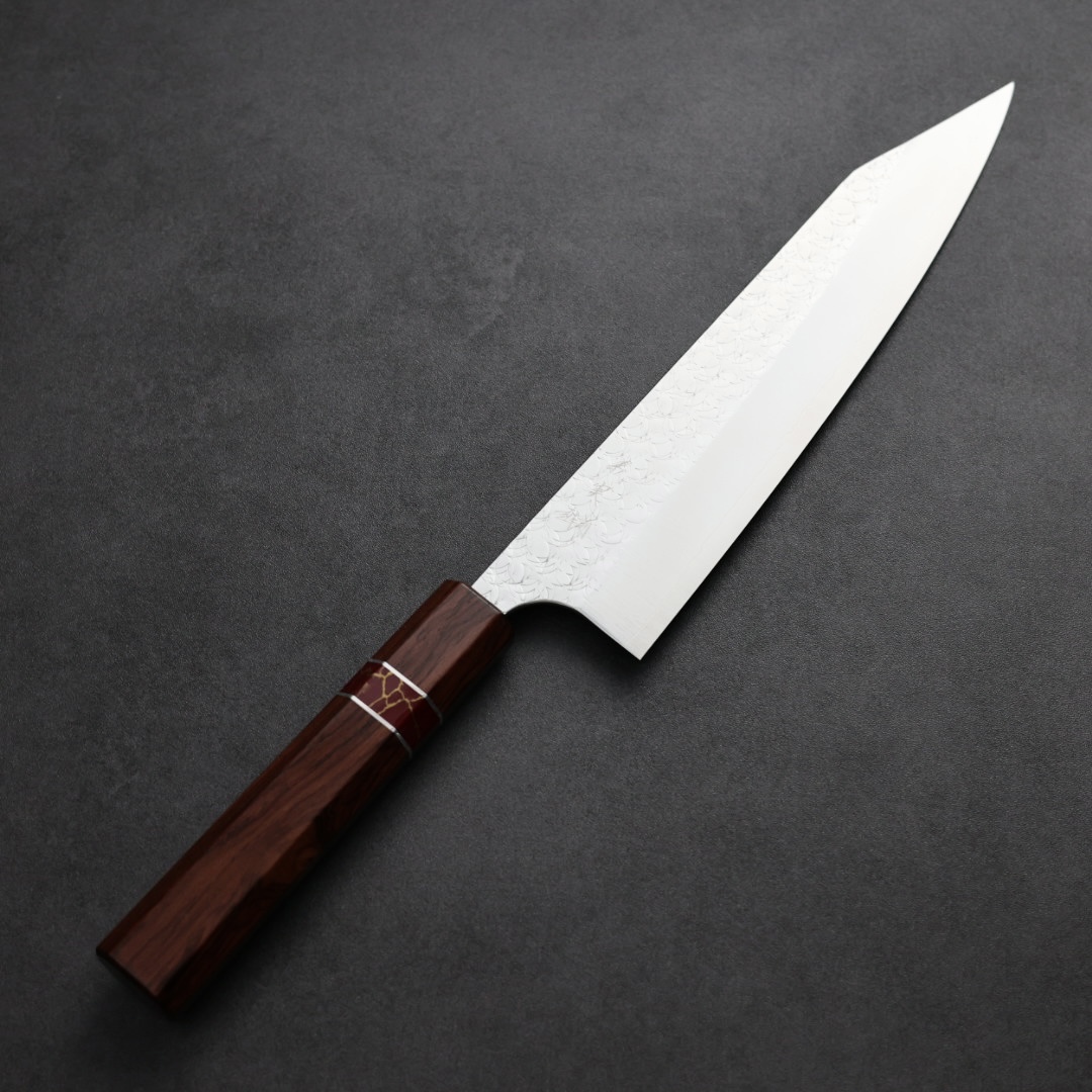 加藤義實 水波 切付牛刀 210mm SG2粉末HSS鋼 紅松石環