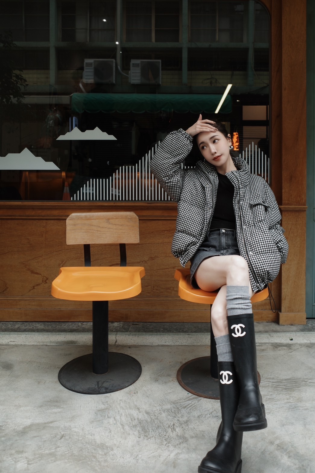 #k35 超Ｑ黑白格羽絨外套(黑白格)