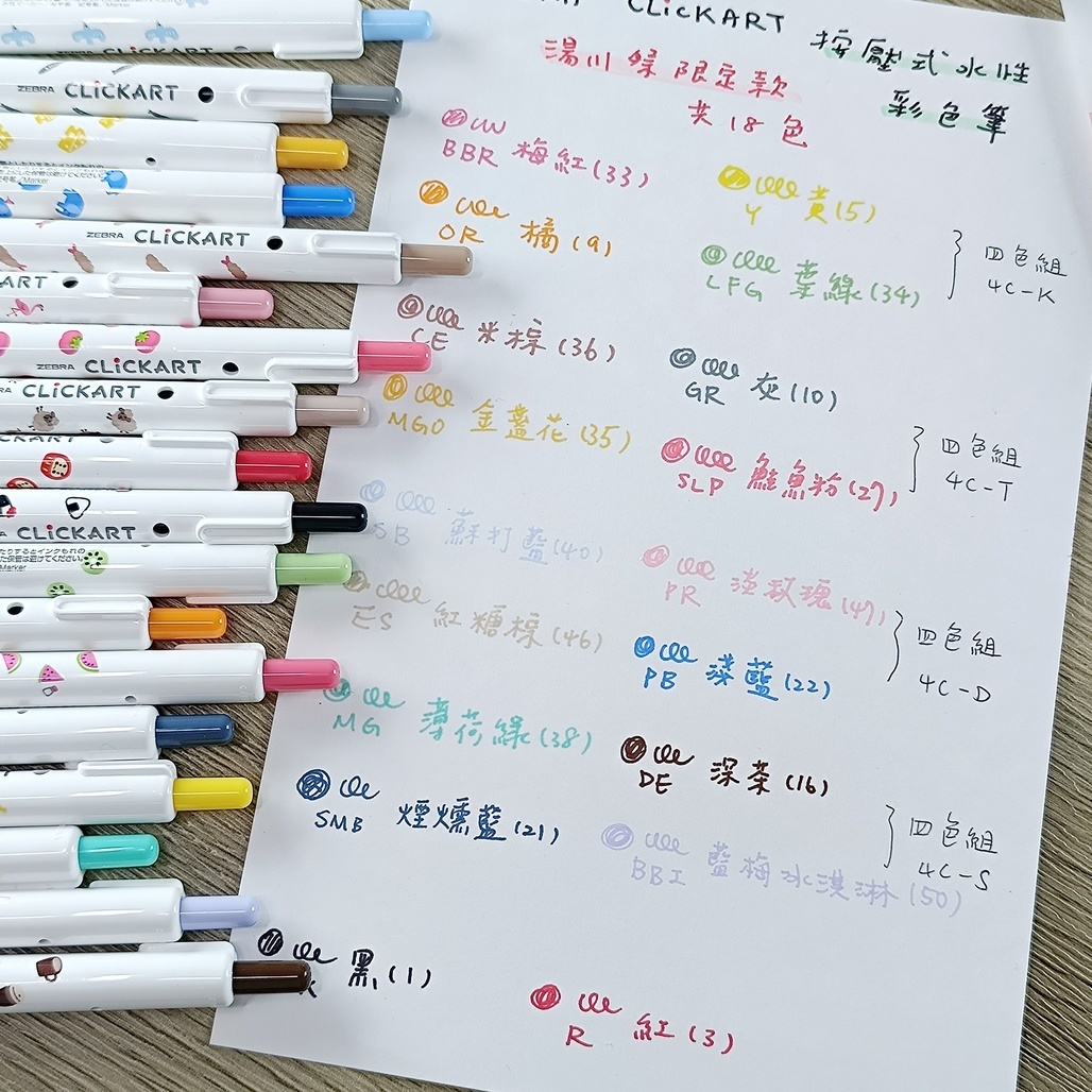 日本ZEBRA ．CLiCKART按壓式水性彩色筆 湯川祭限定款 單支/4色組 共18色