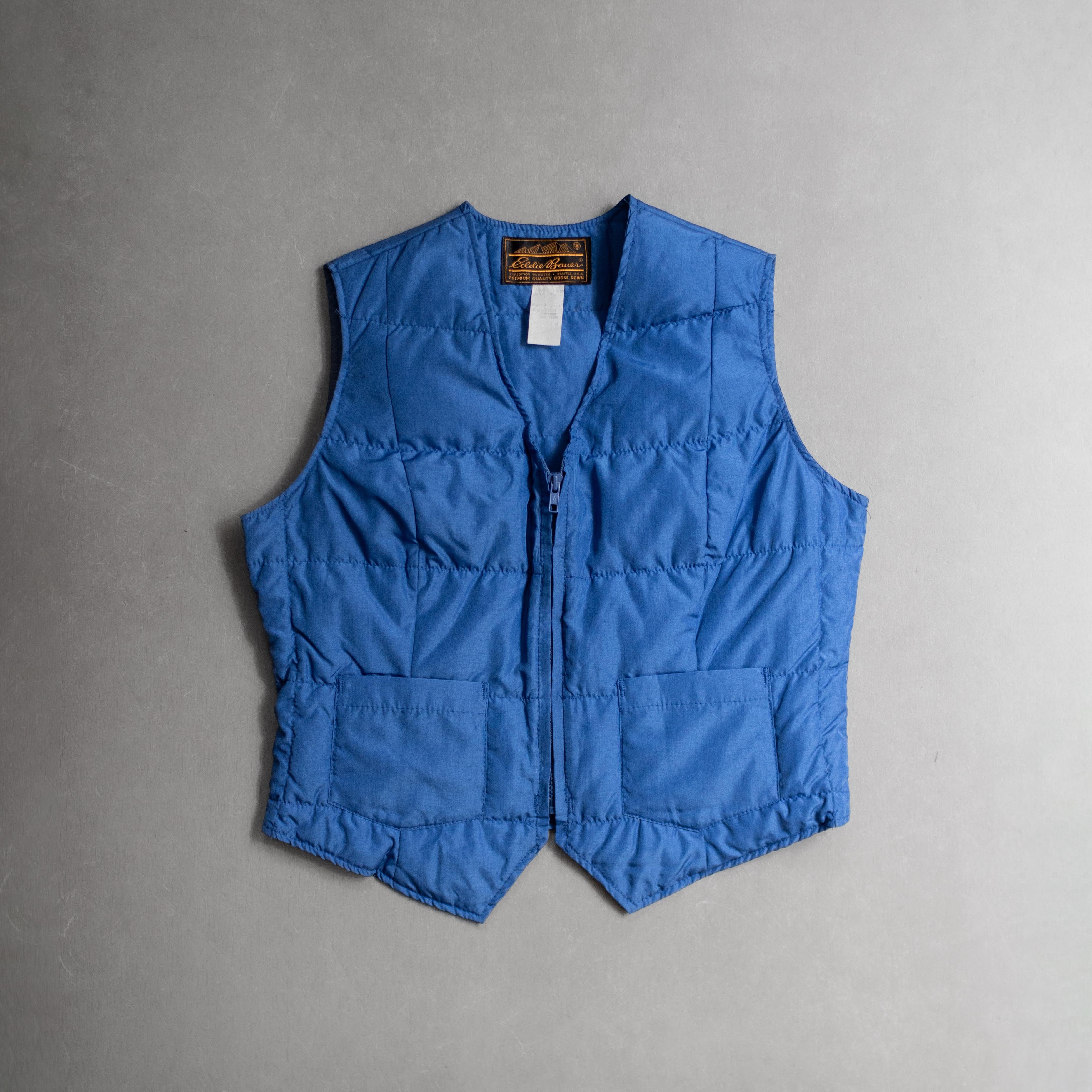 70-80S EDDIE BAUER DOWN VEST 美國製 藍色 V領 戶外 內搭 羽絨 背心