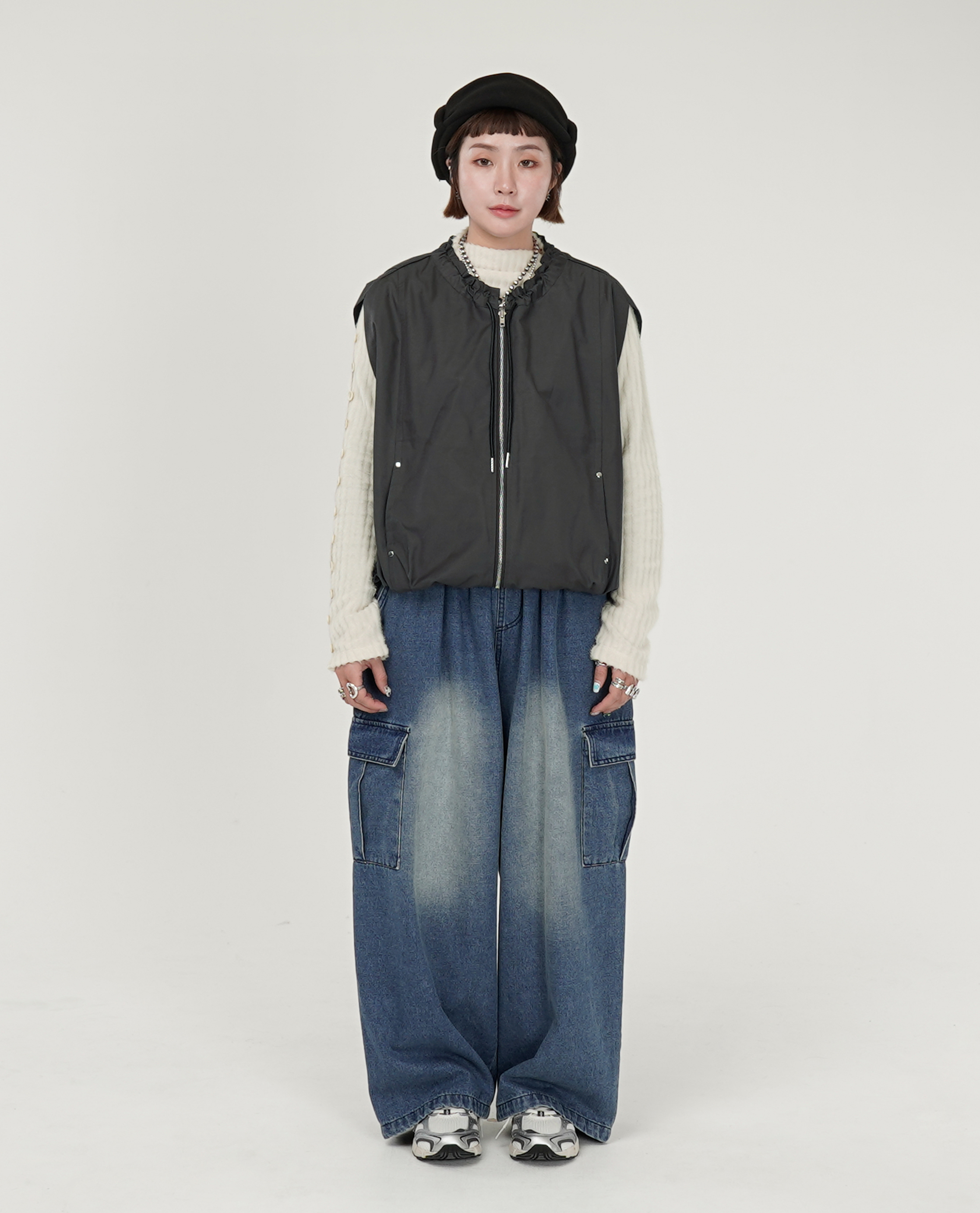 牛仔繭型綁繩工作褲