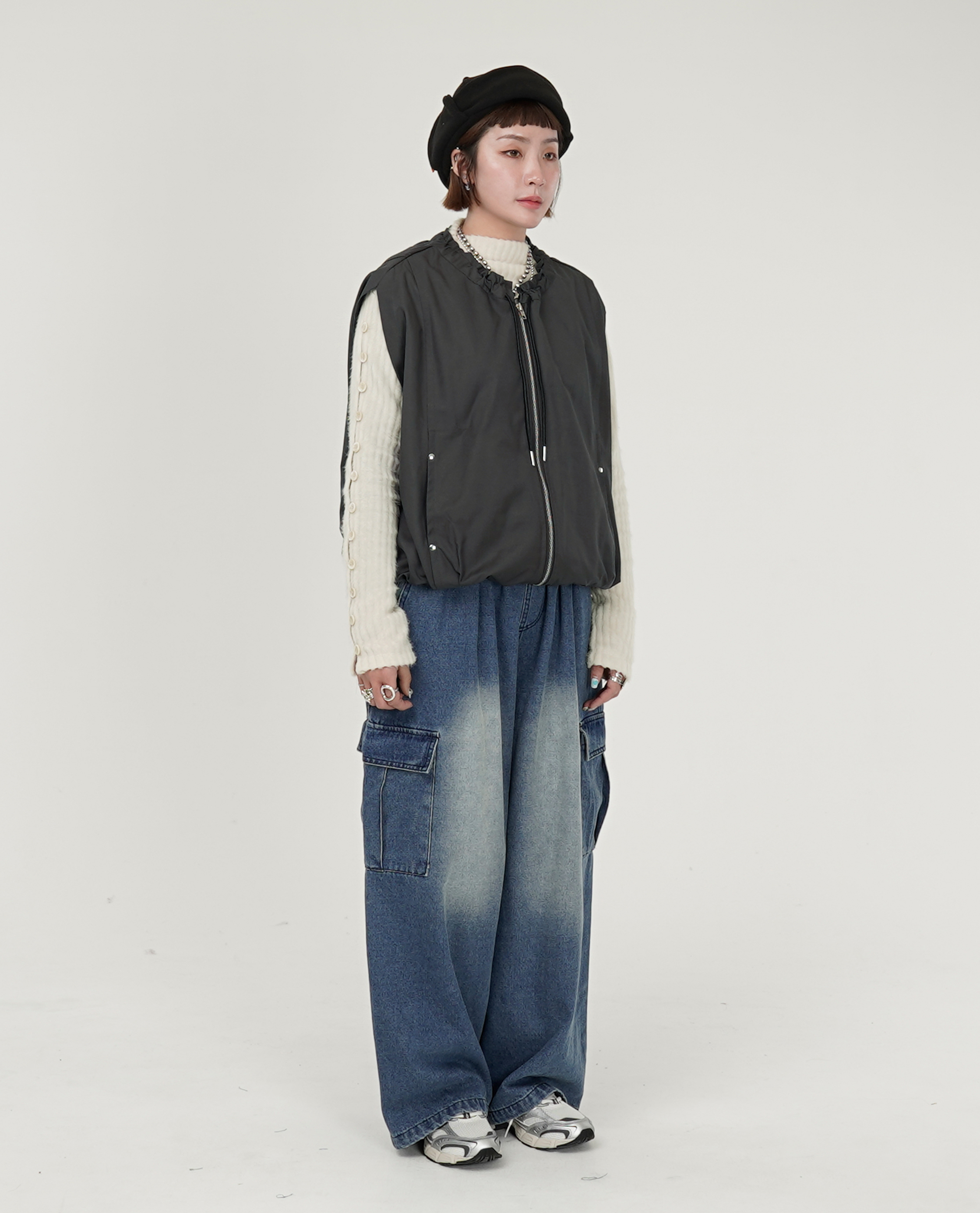 牛仔繭型綁繩工作褲