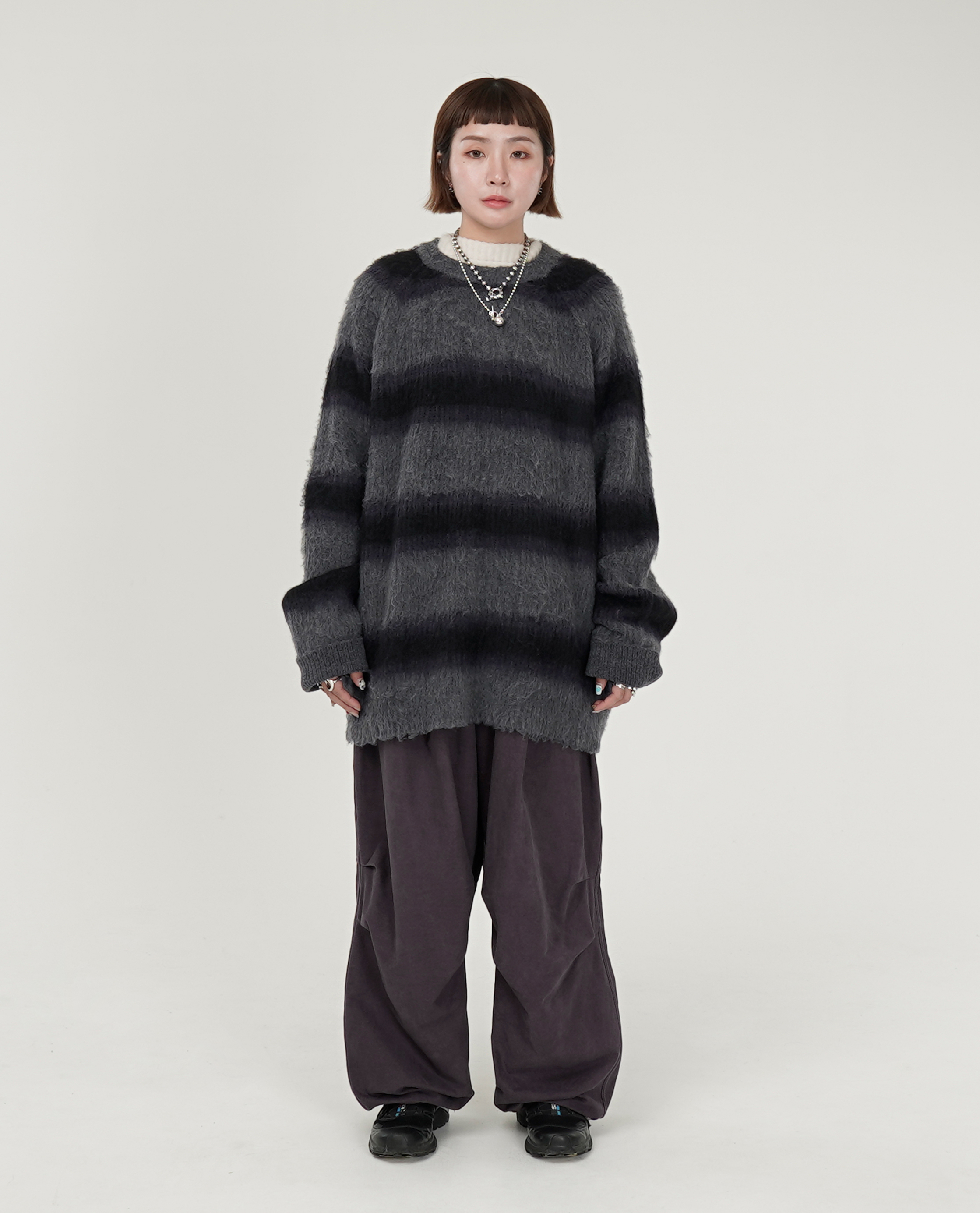 綁繩膝打摺水洗紫褲