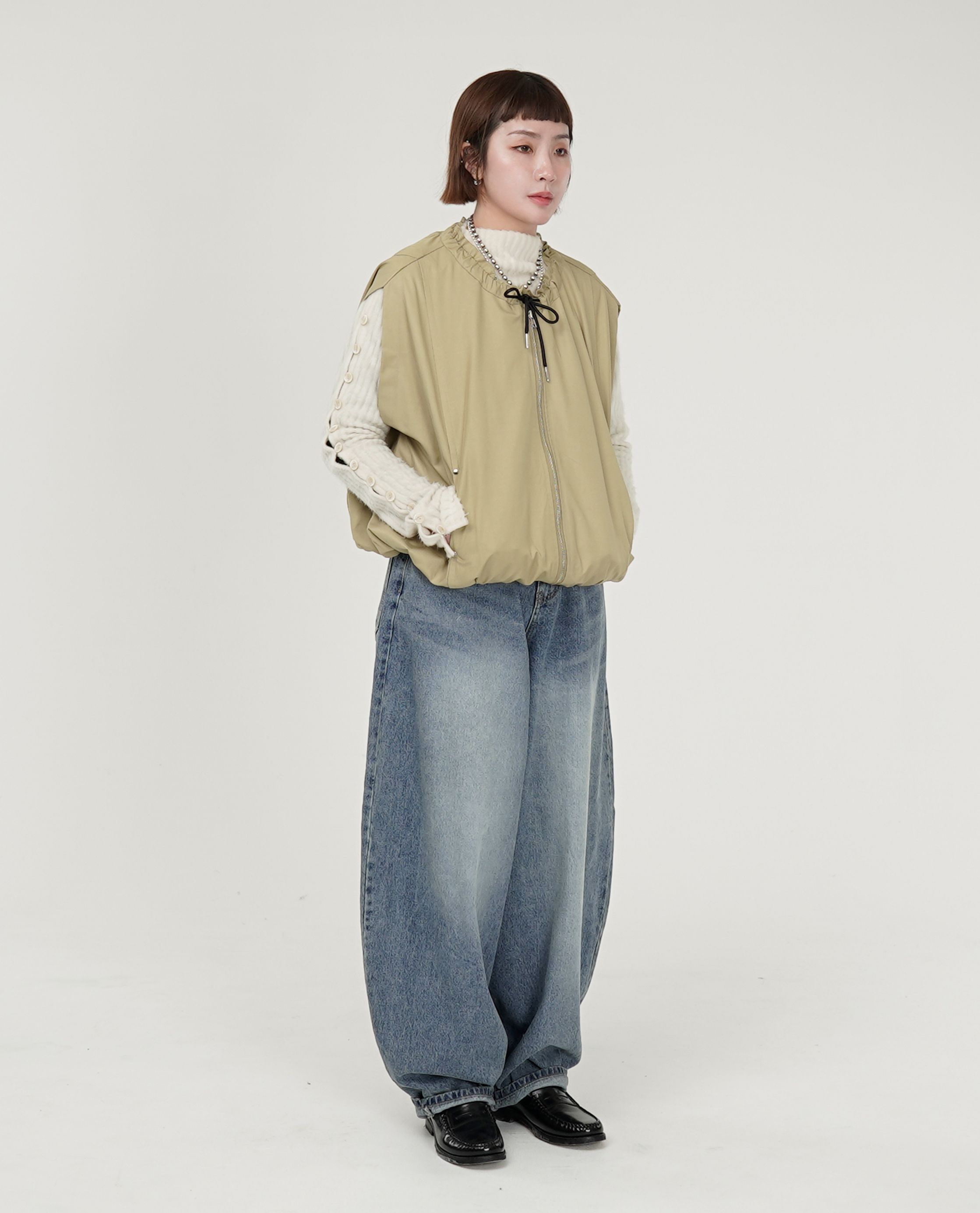 縮口領寬版背心