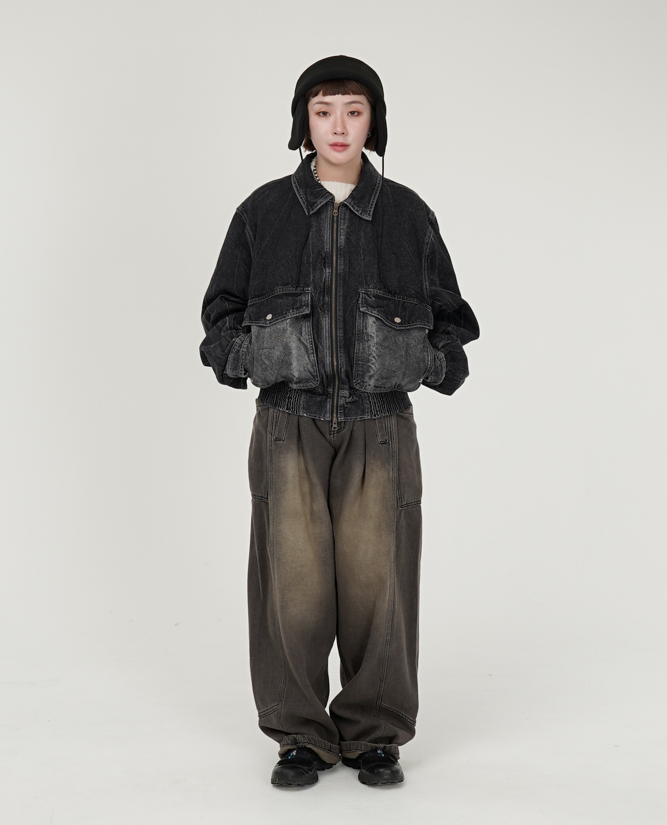 拉鍊寬短水洗牛仔外套