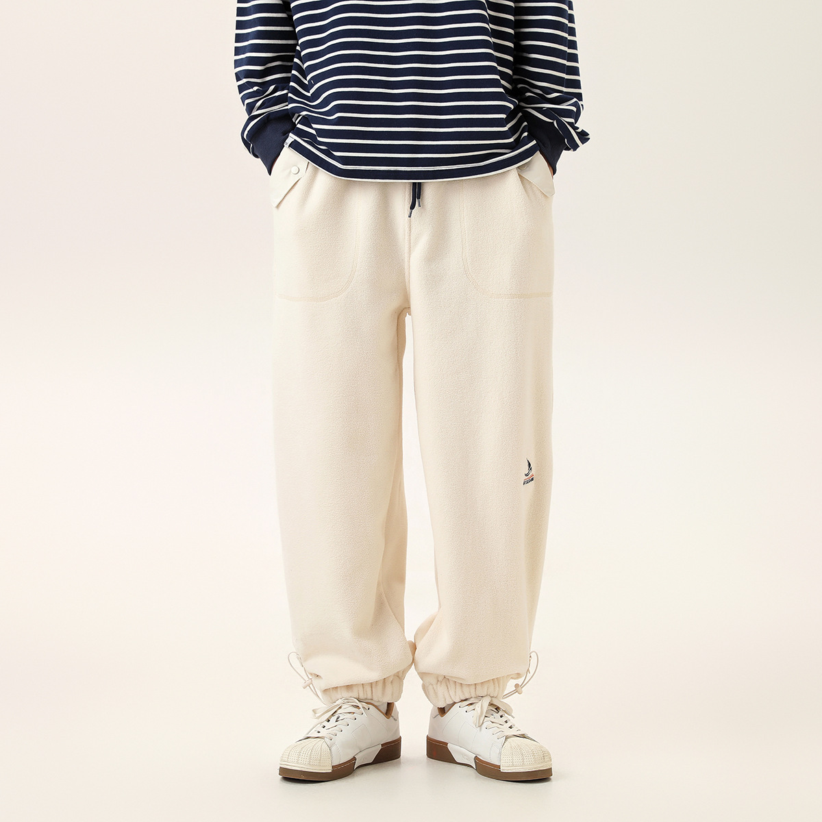 2M30 撞色口袋運動風刷毛束口褲 四色