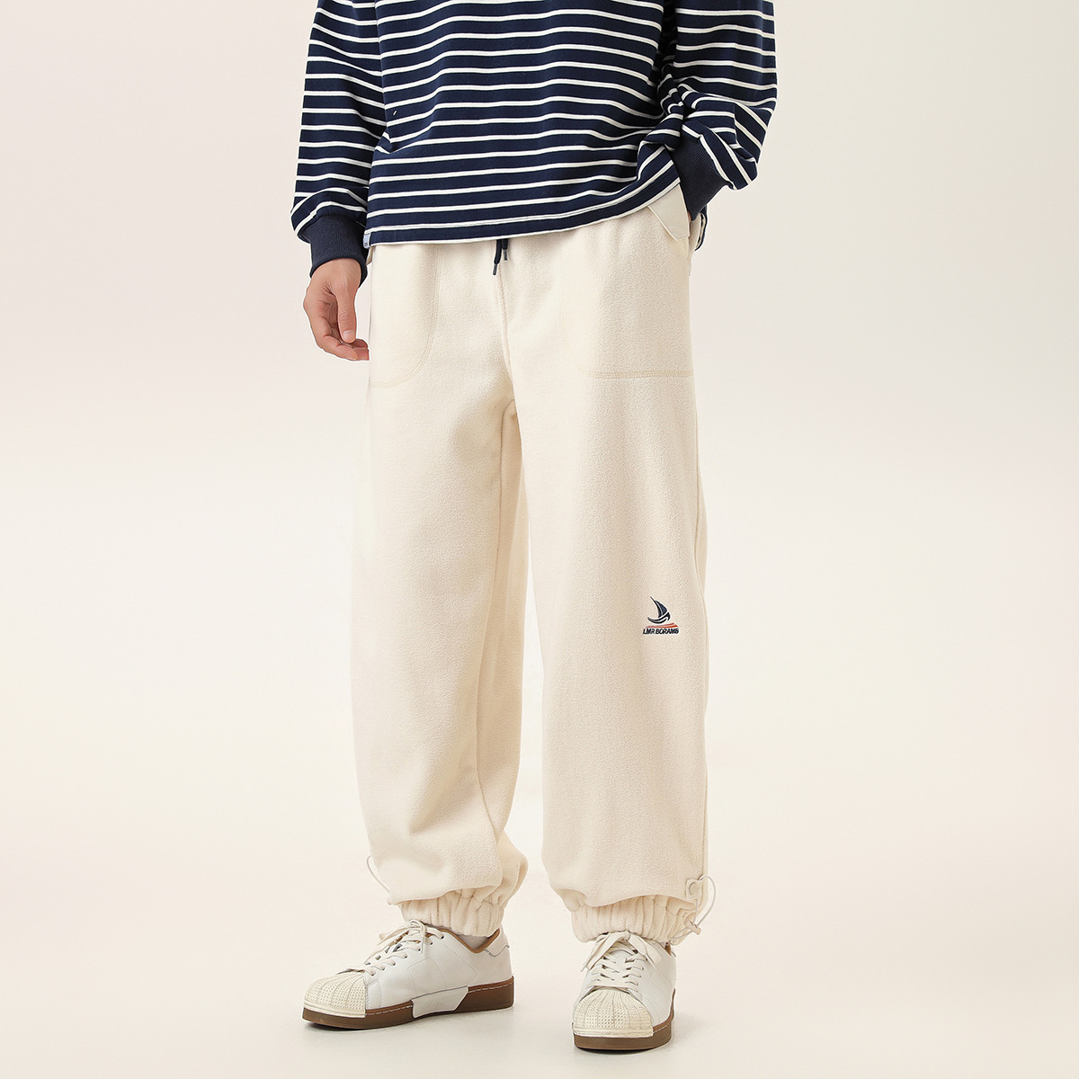 2M30 撞色口袋運動風刷毛束口褲 四色