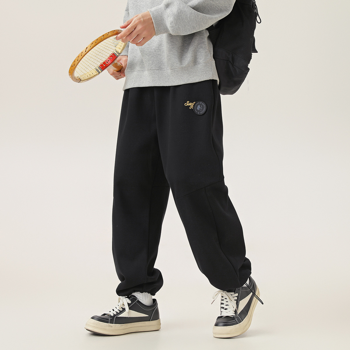 2M28 百搭素色拼接感刷毛束口褲 四色