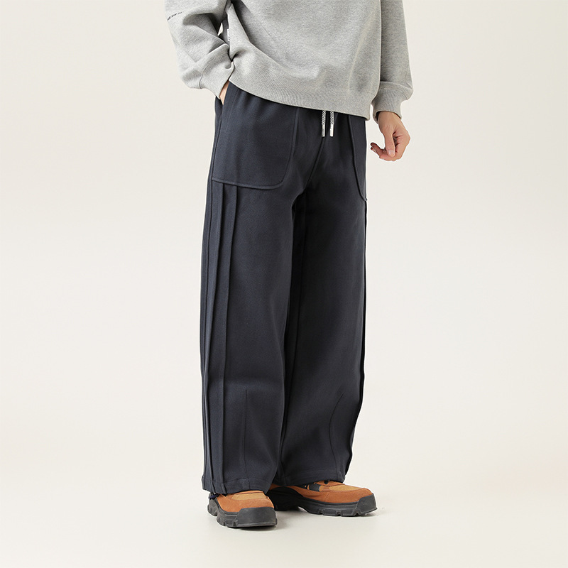 2M27 口袋摺皺刷毛休閒運動褲 三色