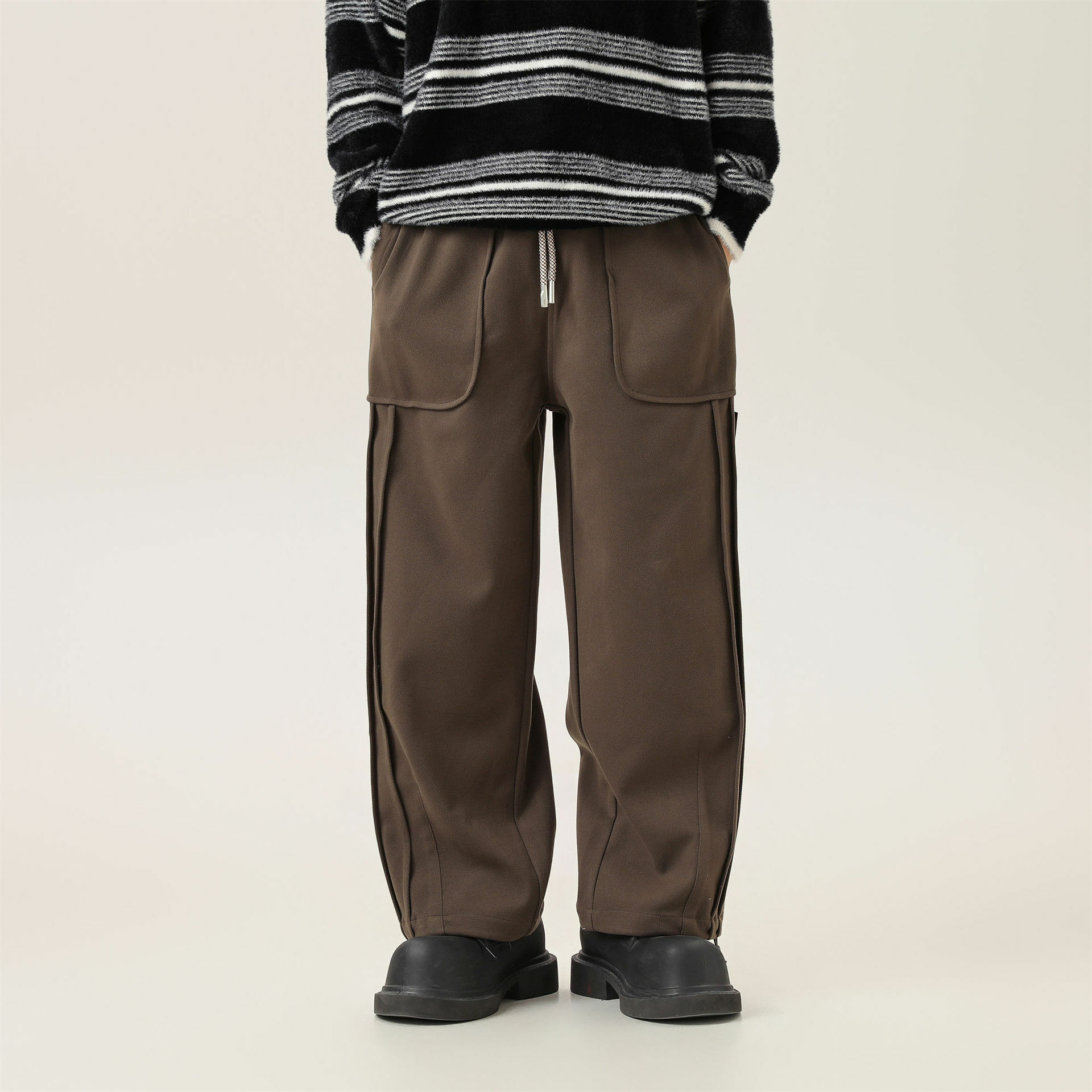 2M27 口袋摺皺刷毛休閒運動褲 三色