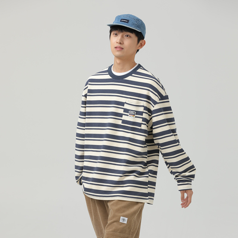 2M18 日系粗條紋單口袋造型上衣 三色