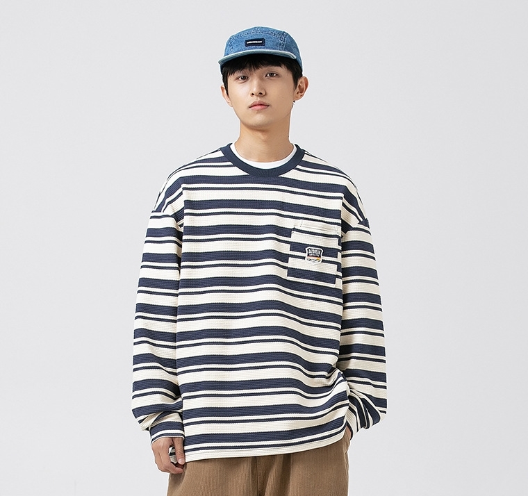 2M18 日系粗條紋單口袋造型上衣 三色