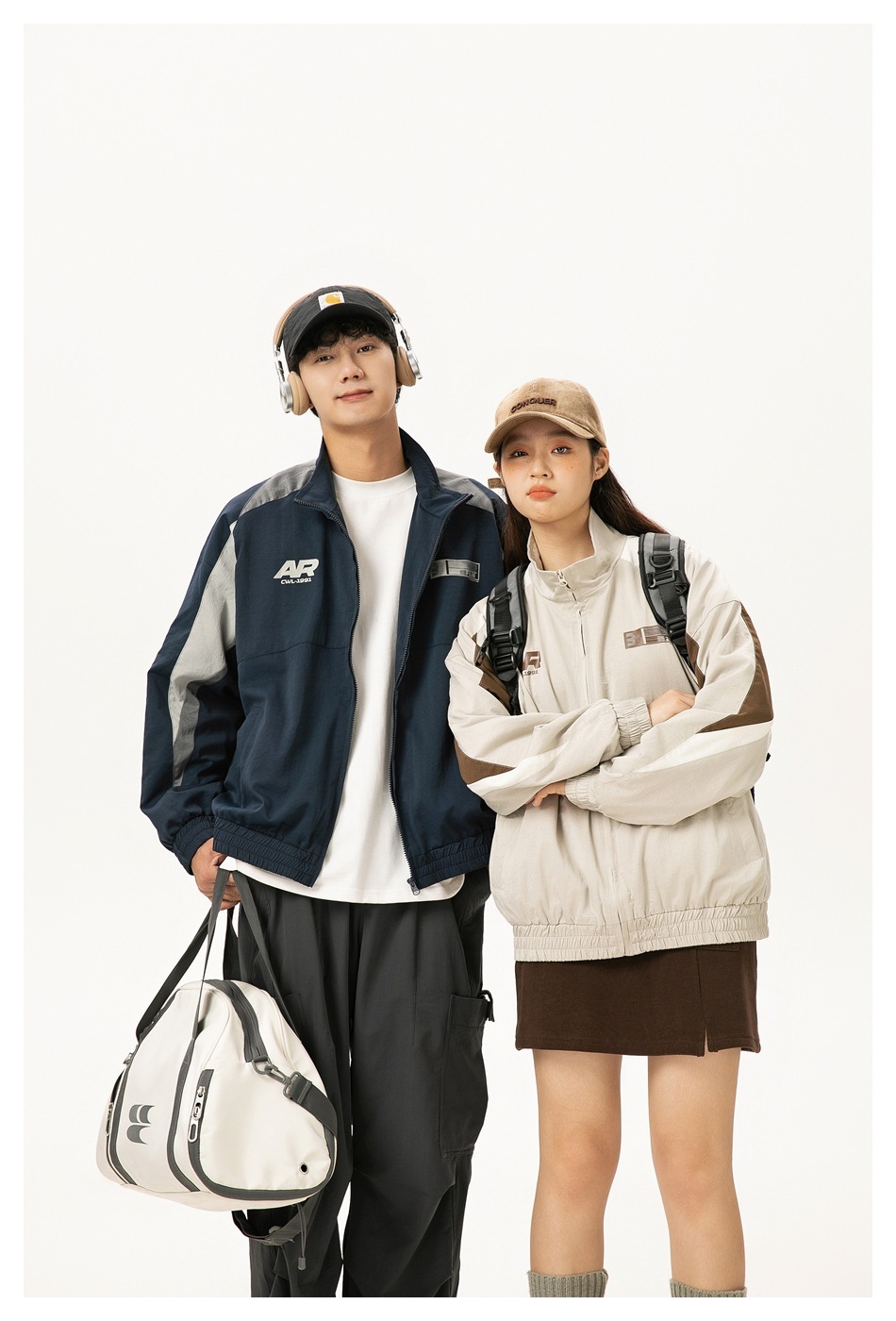 2M02 復古立領率性撞色拼接外套 兩色