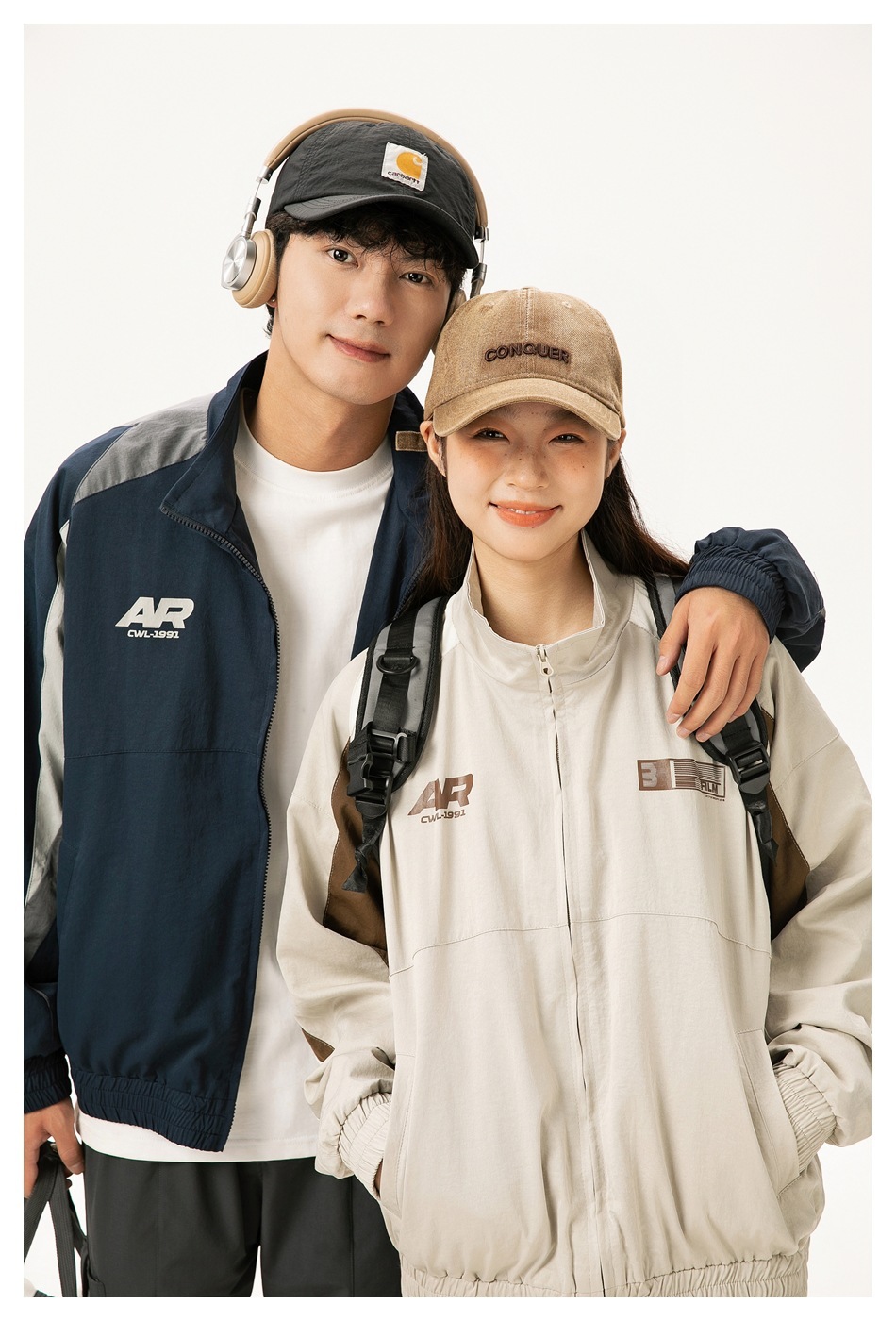 2M02 復古立領率性撞色拼接外套 兩色