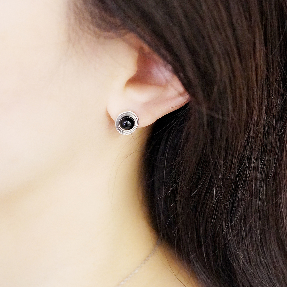 宙斯之眼黑瑪瑙純銀耳環/SE618 水晶 個性 復古 中性男生耳釘 情侶飾品禮物 男生聖誕禮物