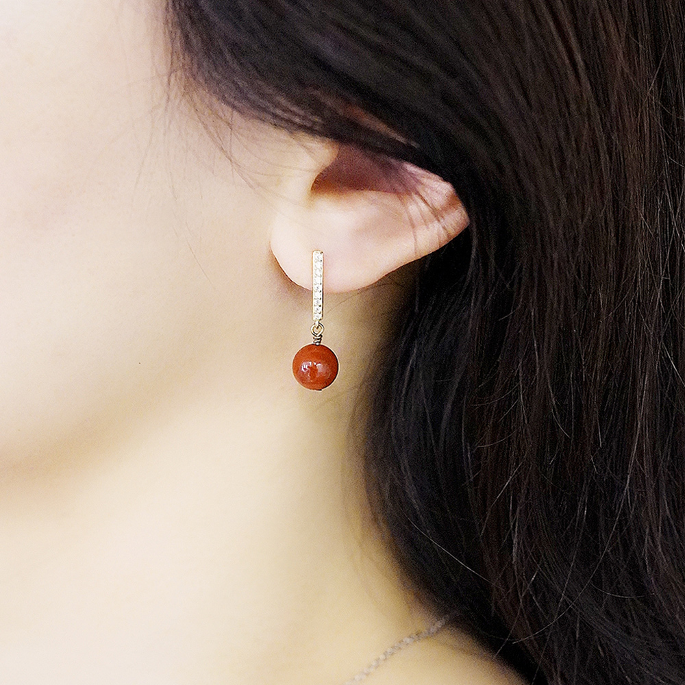 優雅紅絲絨紅瑪瑙純銀耳環/SE617| 優雅 垂墜水晶耳環 情人節禮物 女生禮物 畢業禮物 七夕