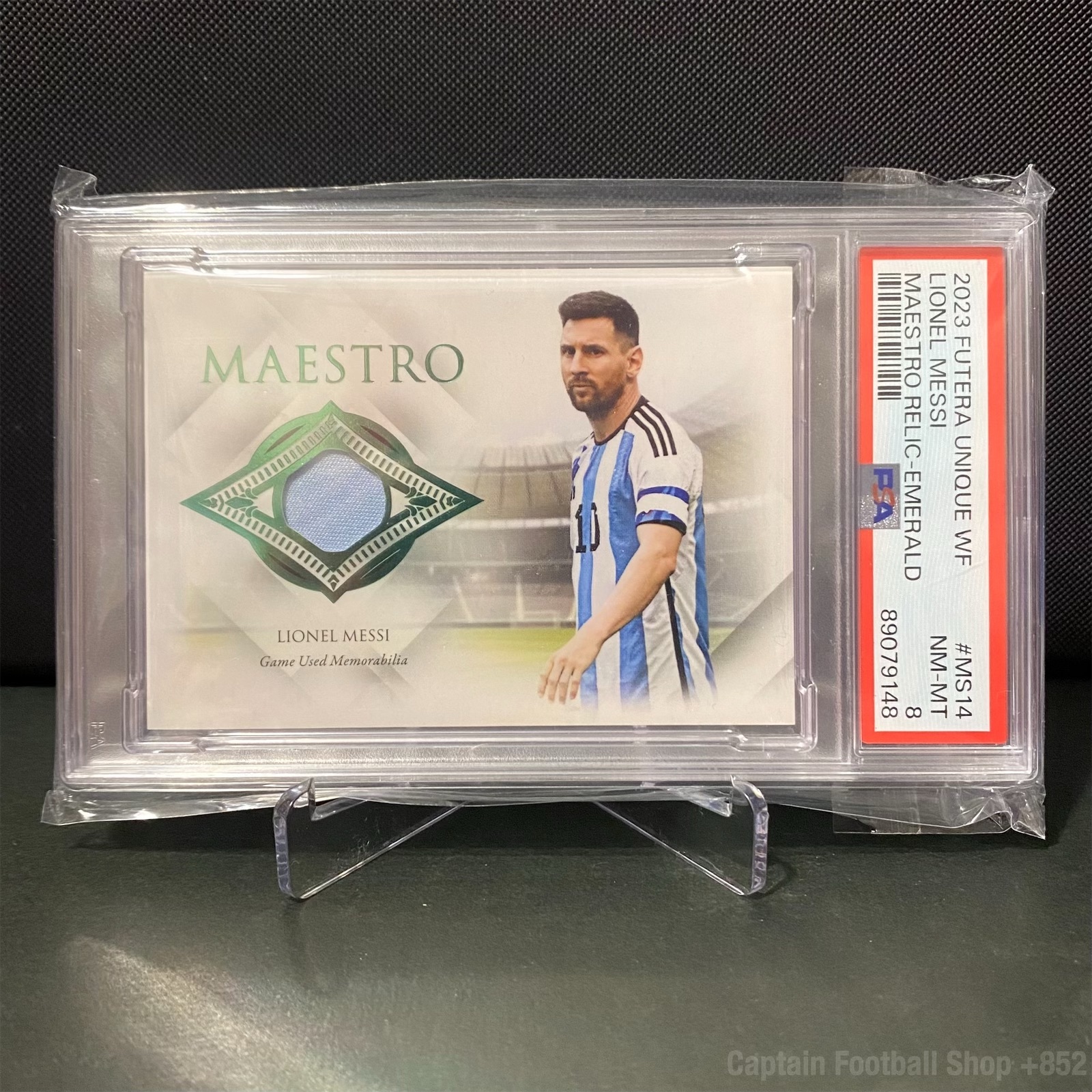 2023 Futera Argentina Lionel Messi Maestro Match Worn Relic Card 04/15 PSA 8