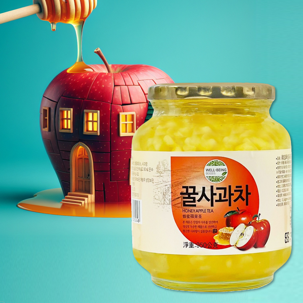 韓國 韓軒 han food 蜂蜜 蘋果茶 950g (玻璃罐)