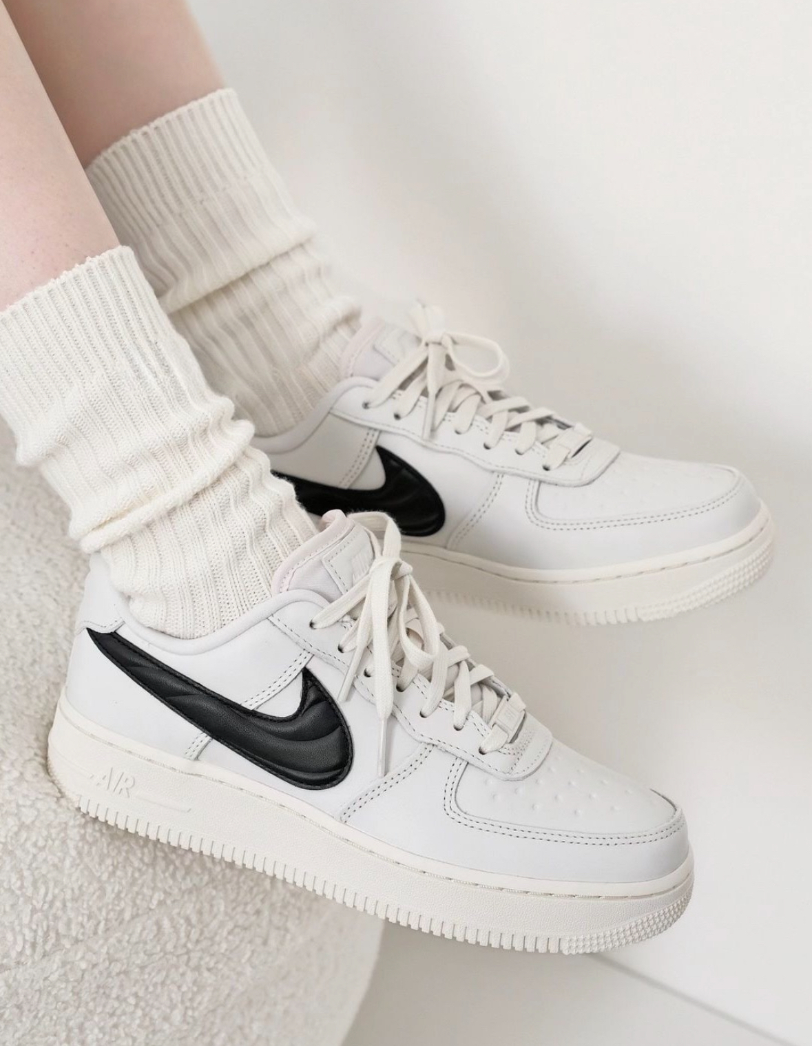 Nike Air Force 1 AF1 米白黑勾 皮革 波浪紋 小ambush FV1182-001/預購
