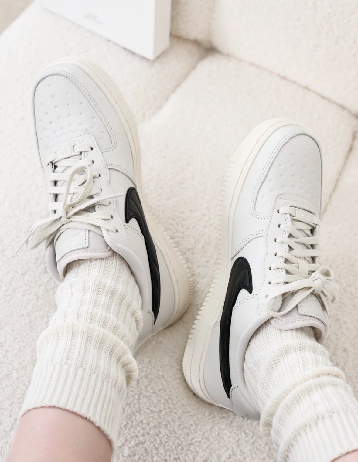 Nike Air Force 1 AF1 米白黑勾 皮革 波浪紋 小ambush FV1182-001/預購