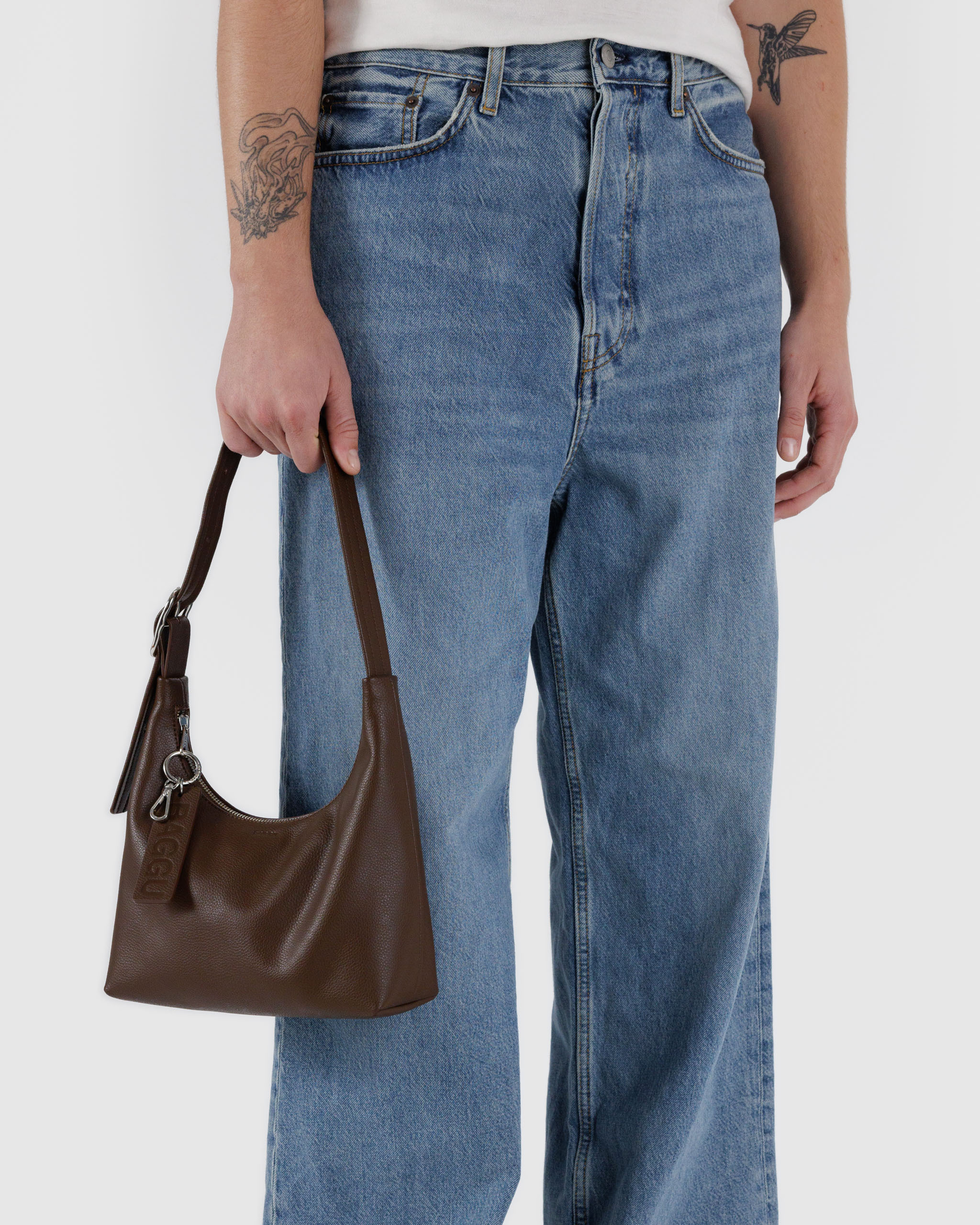 Mini Recycled Leather Shoulder Bag - Brown｜BAGGU