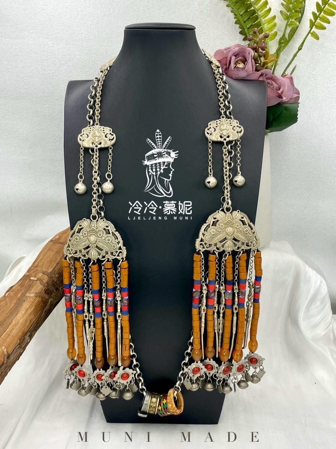 Muni-No.22貿易老珠傳統花珠掛鏈90cm