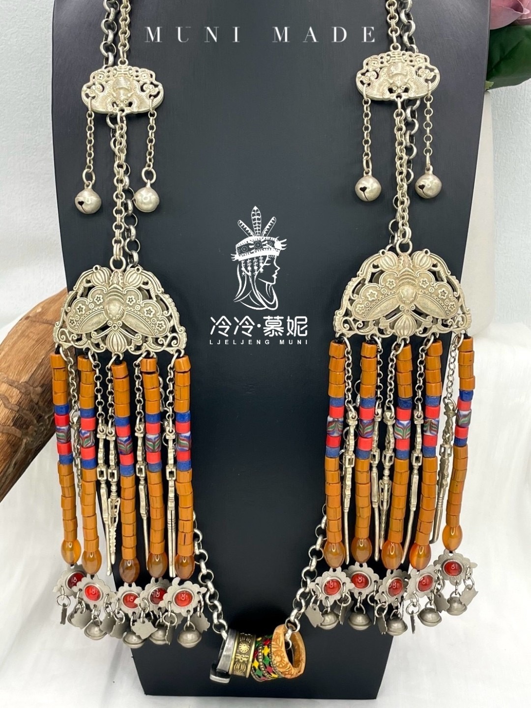 Muni-No.22貿易老珠傳統花珠掛鏈90cm