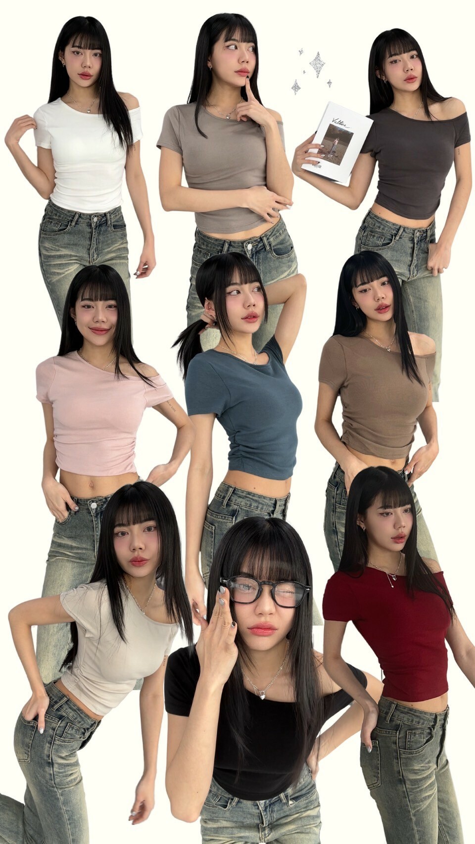 自帶可拆乳膠胸墊斜領短tee