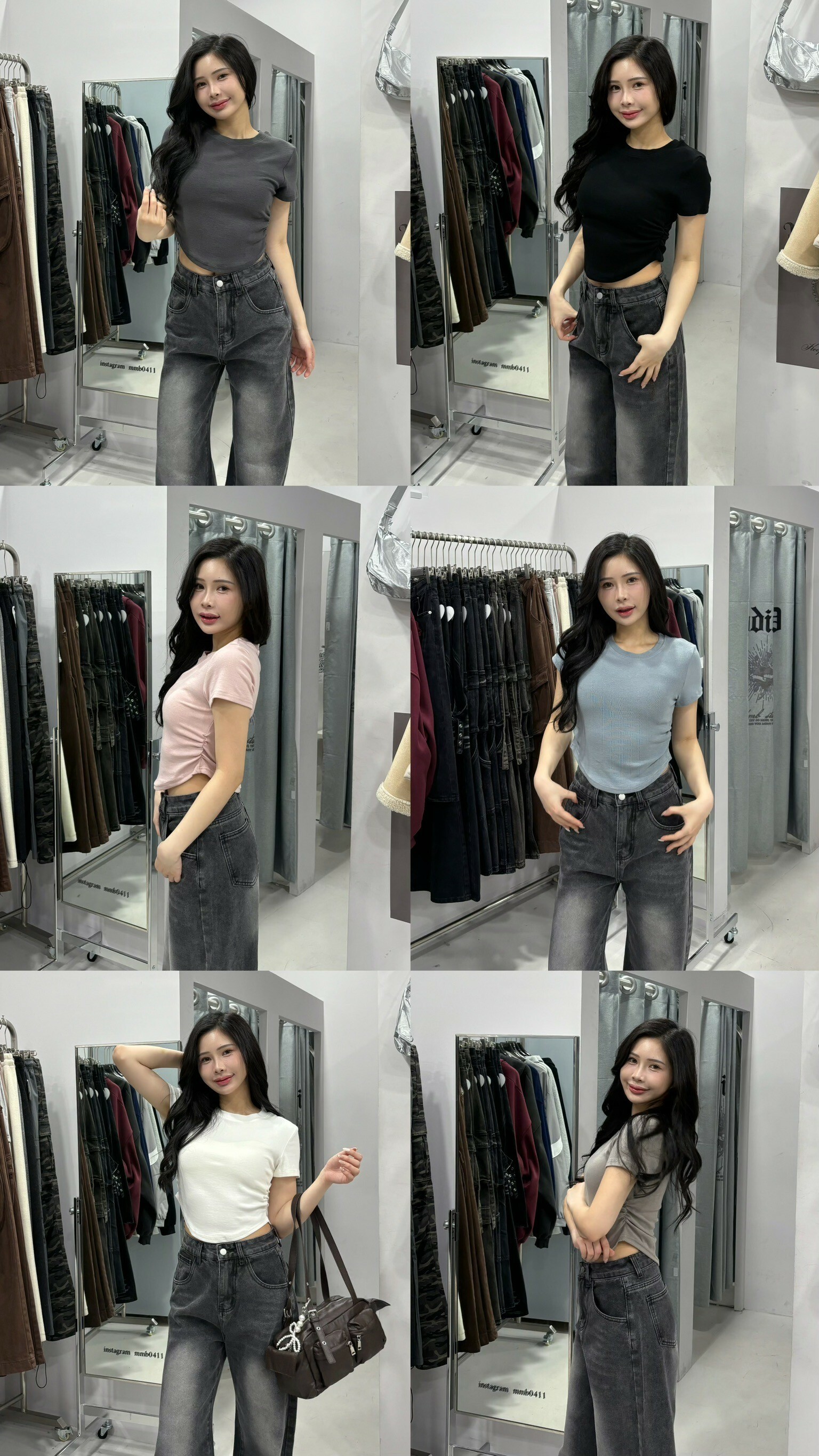 彈力圓弧側抓圓領短t