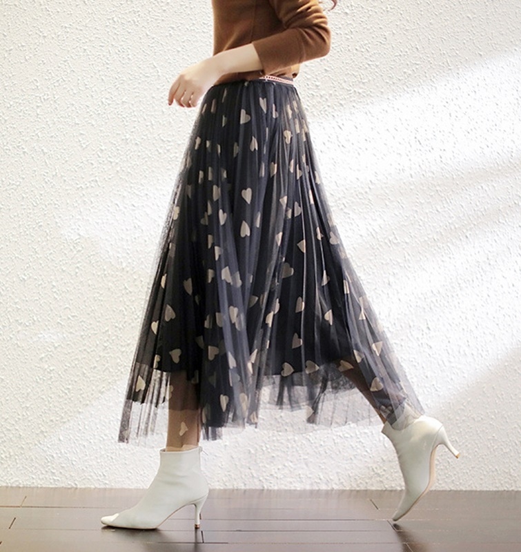 愛心百褶網紗裙 黑色