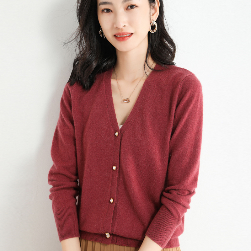 珠釦V領針織外套上衣 十二色