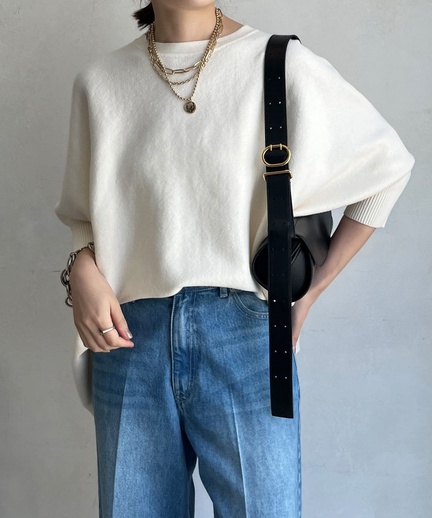 DOUDOU(ドゥドゥ)  【完売カラー再販開始/チクチクしないニット】ポンチョニット米白（DDZ10A2205A0014）