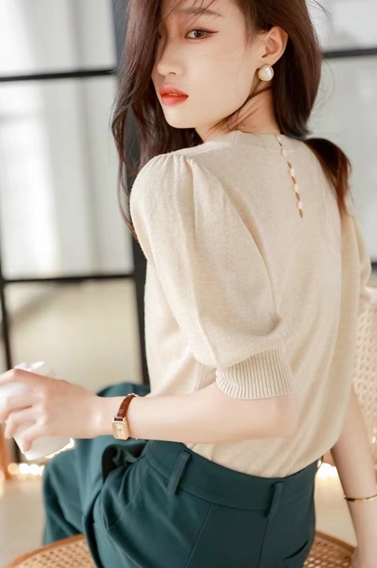 黃M【零碼出清不退換】圓領五分袖針織上衣