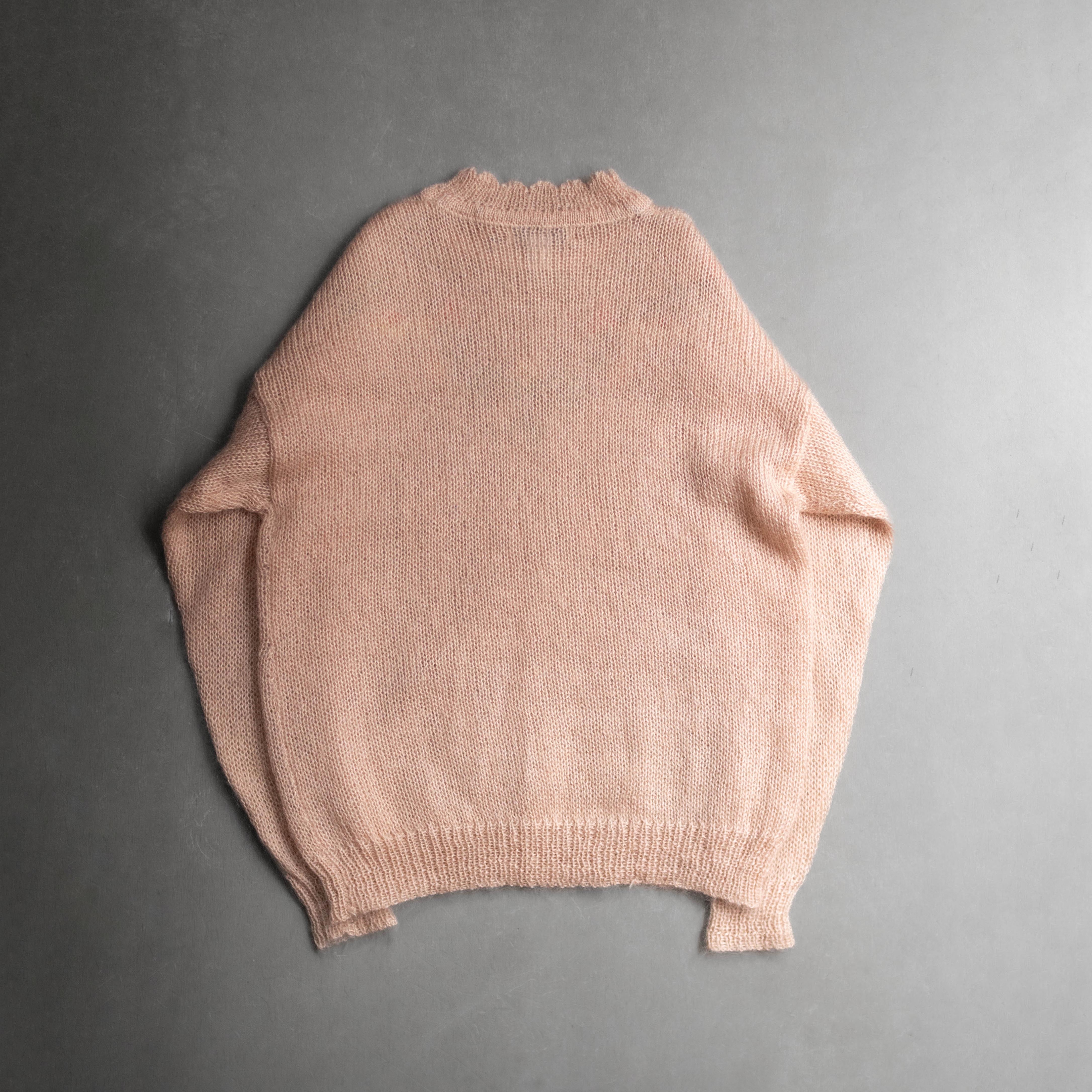 VINTAGE MOHAIR KNITWEAR 美國 粉紅 刺繡 小花 馬海毛 針織 套頭 高領 毛衣